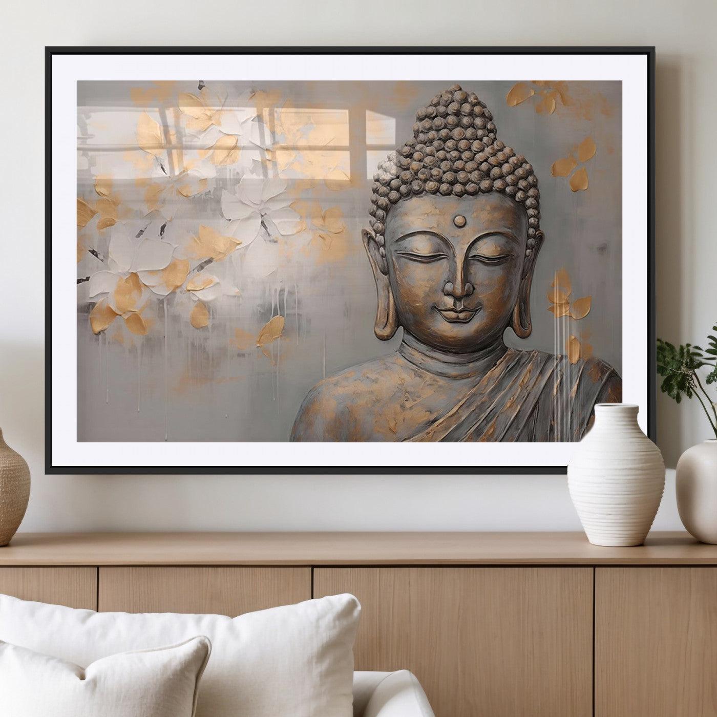 MGC-FP-36x24 - Abstract Buddha Statue Wall Art Canvas Print - Modern Meditation Decor for Living Room, Office, Yoga
