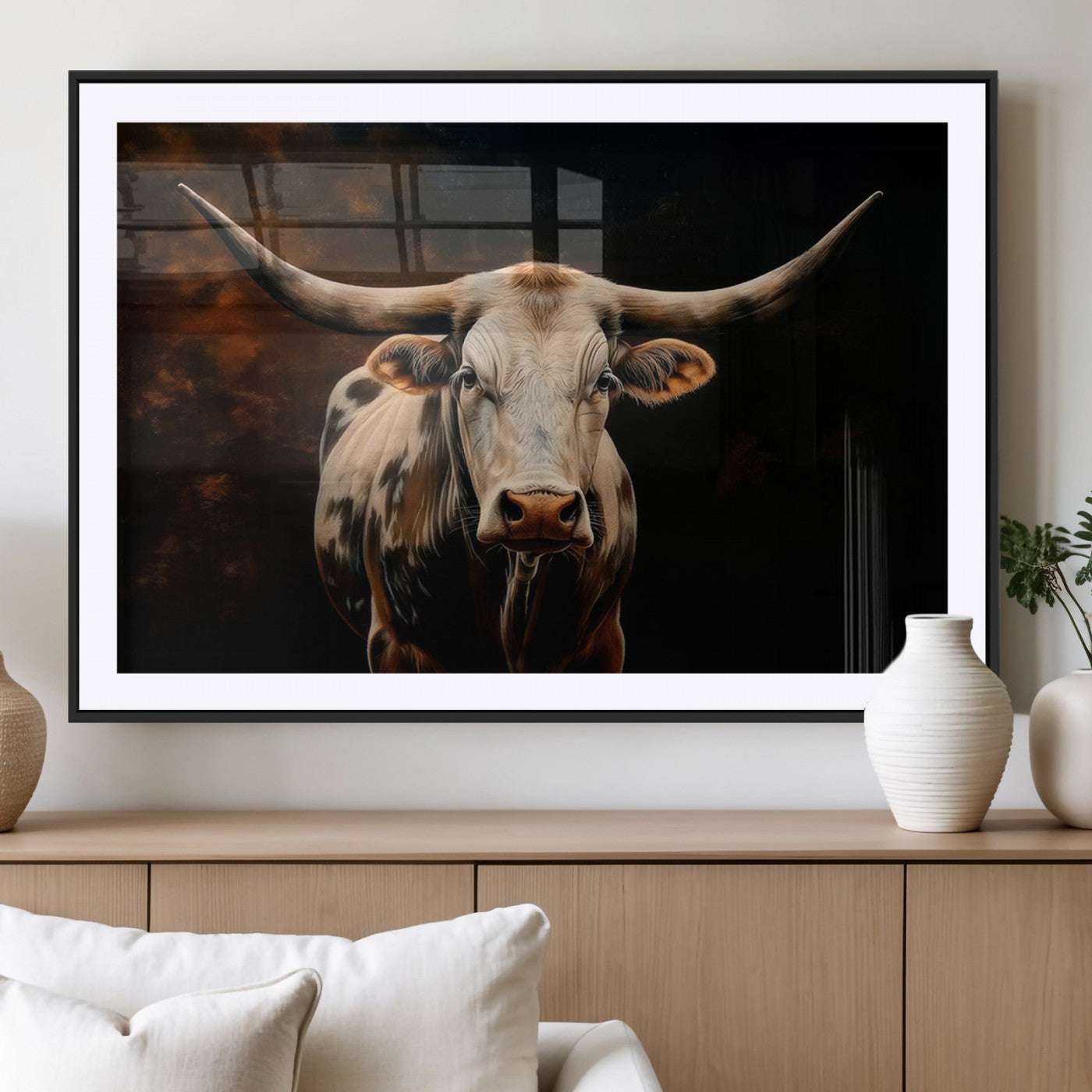 -Texas Longhorn Wall Art | 3-Panel Large Texas Longhorn Canvas Print for Living Room, Office, or
