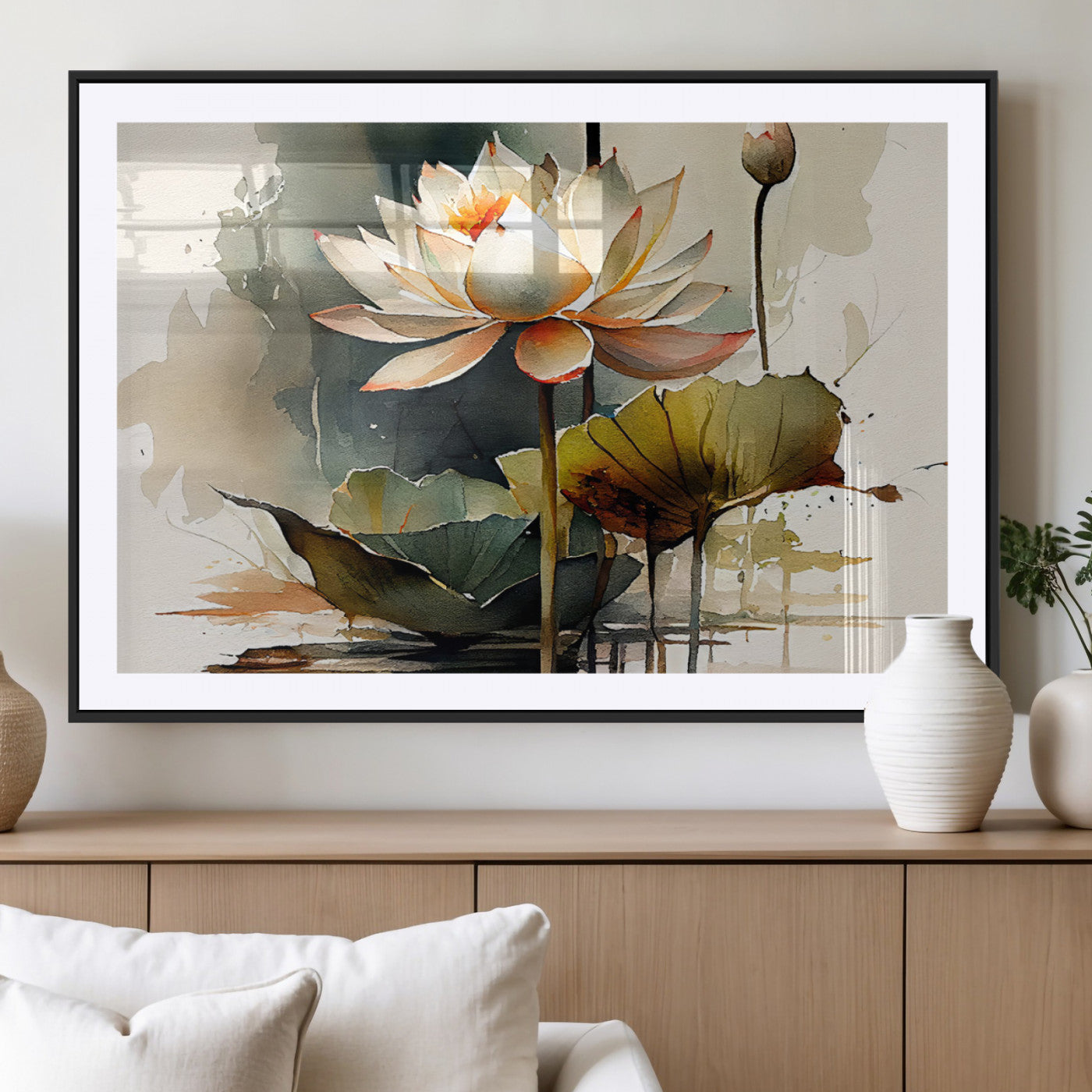 MGC-FP-36x24 - Lotus Flower Watercolor Canvas Print – A Symbol of Serenity and Growth, Captured in Soft Watercolors
