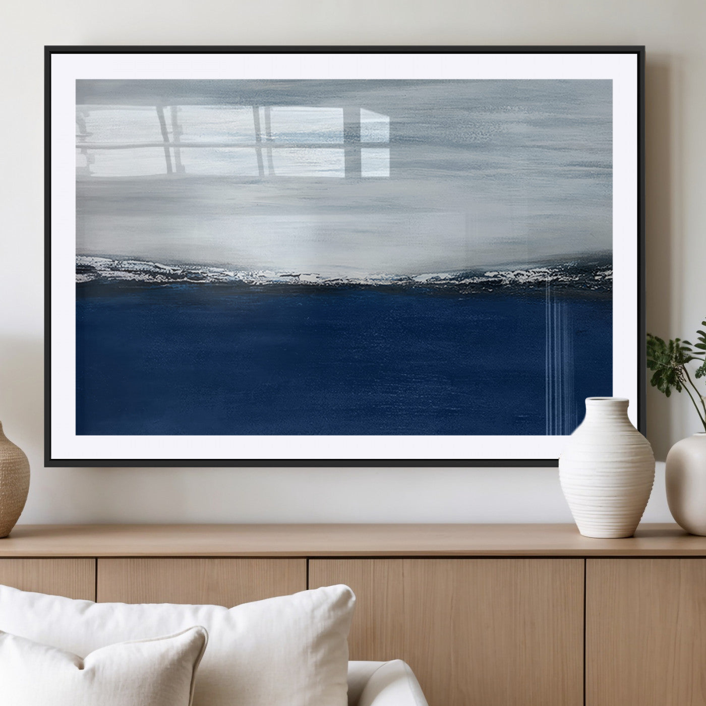 -Navy Blue Abstract Wall Art Canvas Print