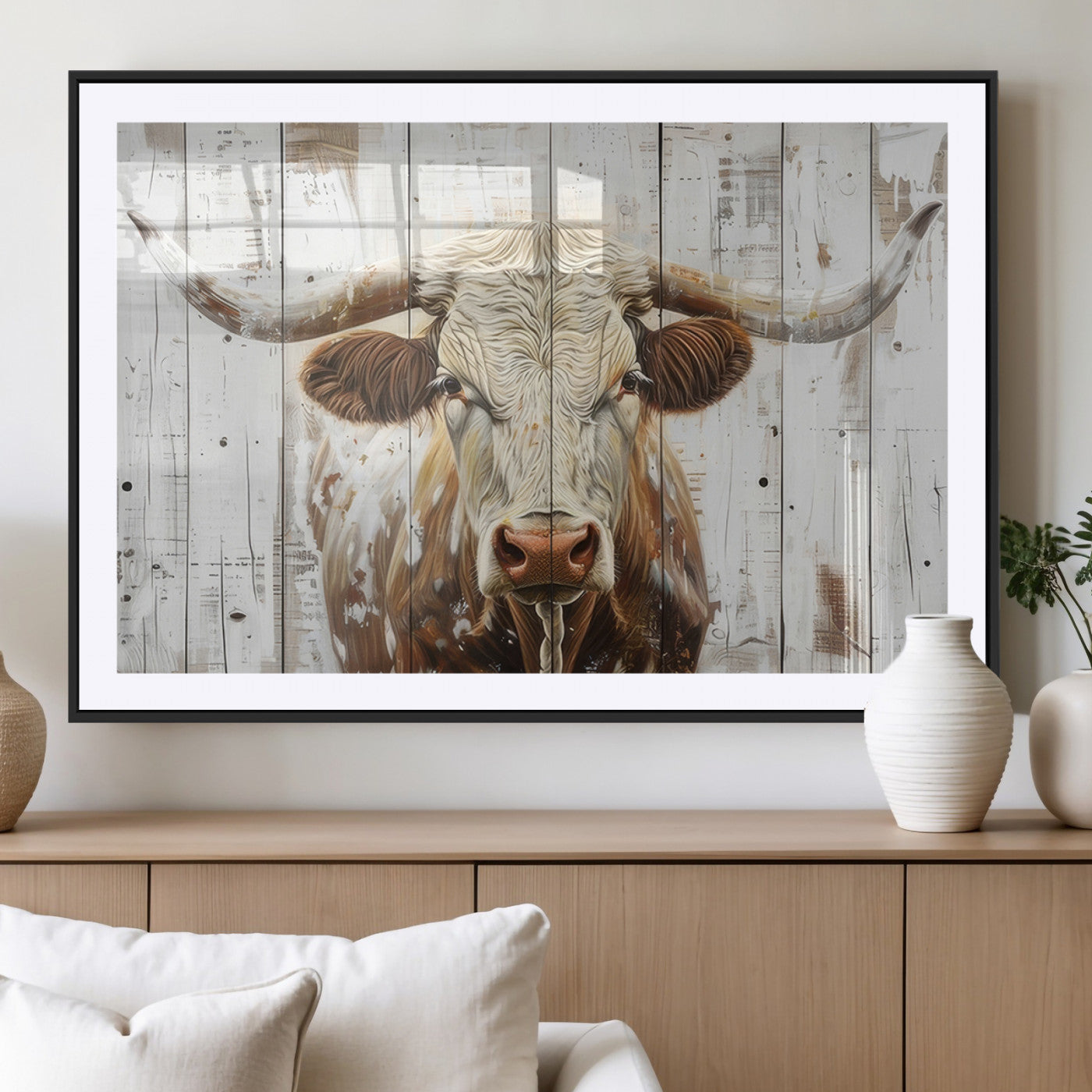 -Rustic Longhorn Bull Wall Art Canvas Set – Western-Inspired Farmhouse Décor - Ready to Hang