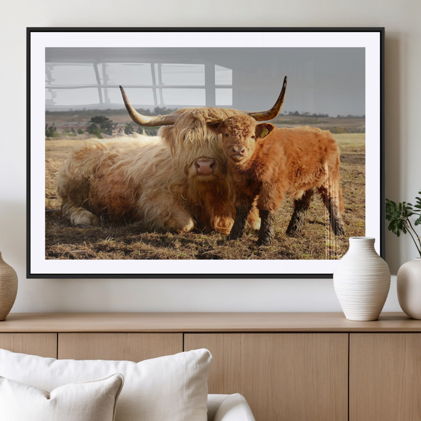 MGC-FP-36x24 - Highland Cow Canvas Wall Art Animal Print for Farm House Decor