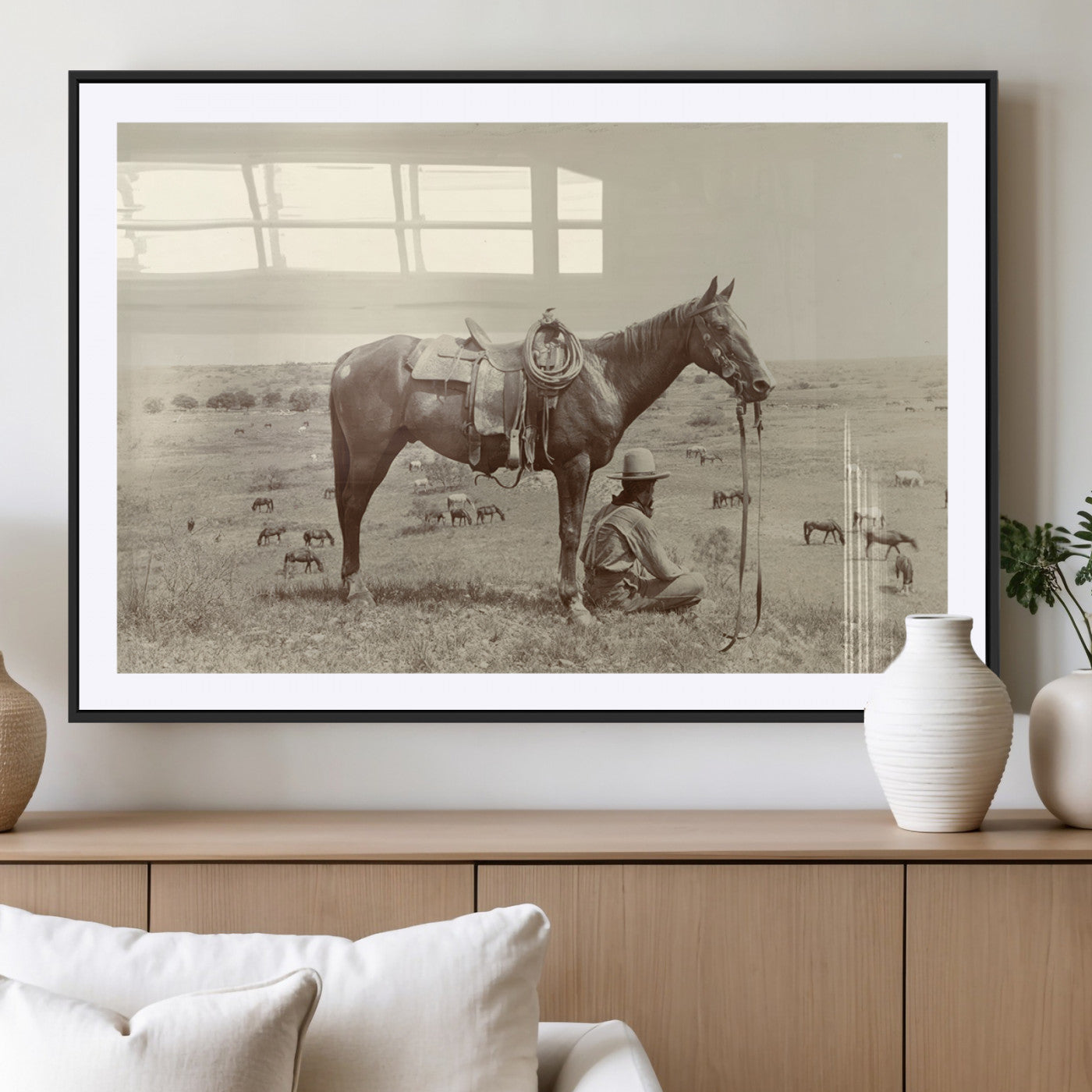 MGC-FP-36x24 - Cowboy Wall Art - Western Horse Canvas Print - Vintage Western Wall Art Canvas Print, Ready to Hang