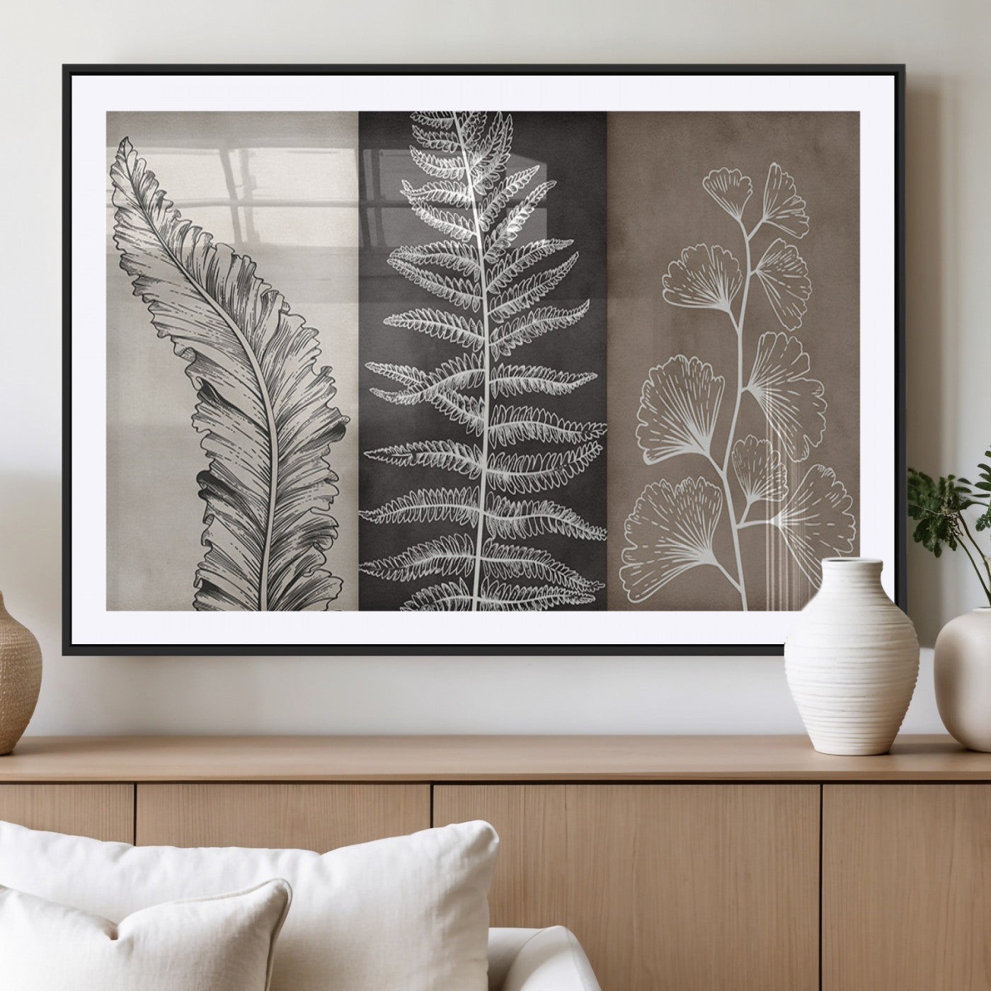 MGC-FP-36x24 - Minimalist Botanical Wall Art Canvas Print, Framed and Ready to Hang - Nature Art Print for Home