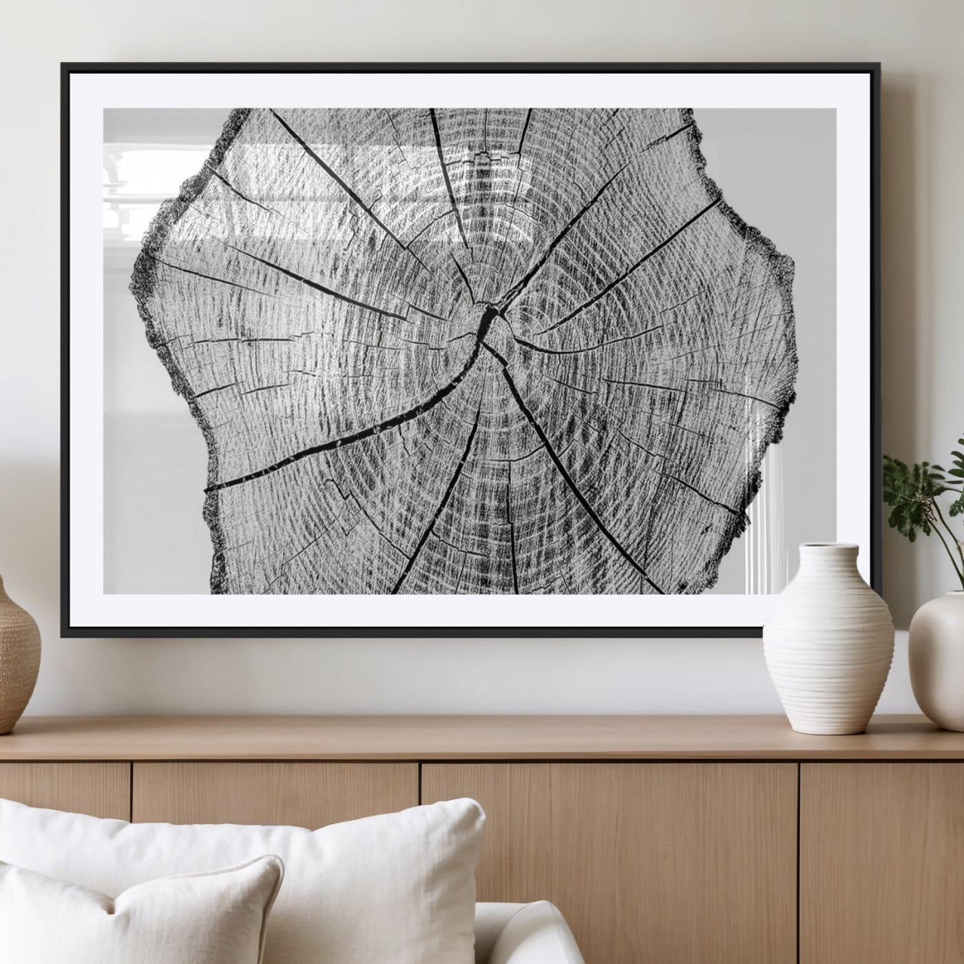 -Rustic Tree Ring Wall Art Canvas Print – Framed and Ready to Hang – Perfect for Nature-Inspired and