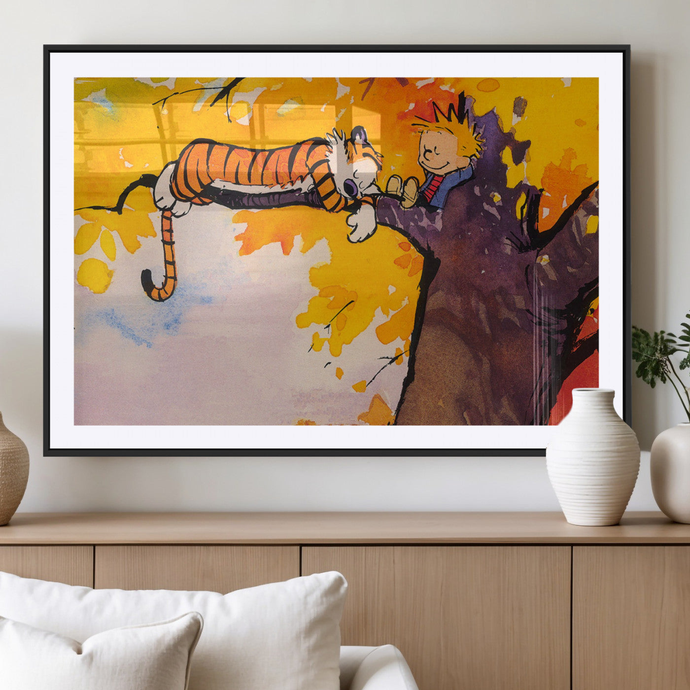 MGC-FP-36x24 - Calvin and Hobbes Tree Scene Canvas Print | 3 Panel Large Wall Art for Living Room or Kid’s Room,