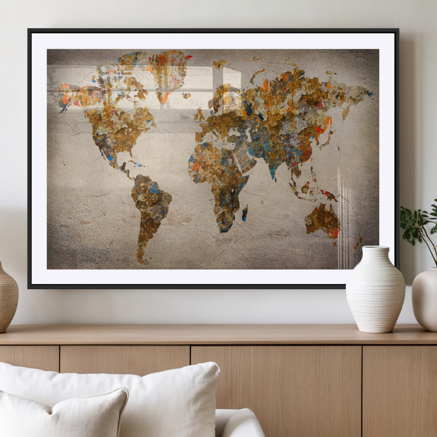 MGC-FP-36x24 - Push Pin World Map Canvas Print – Framed Wall Art for Couples to Track Their Travels – Anniversary