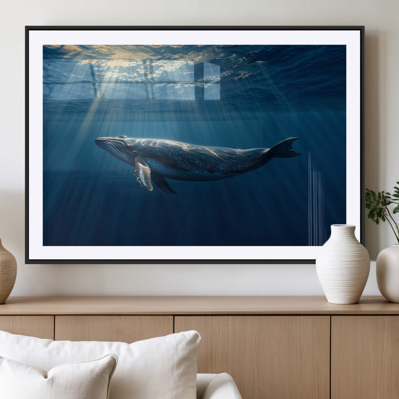 -Whale under Ocean Wall Art Canvas Print