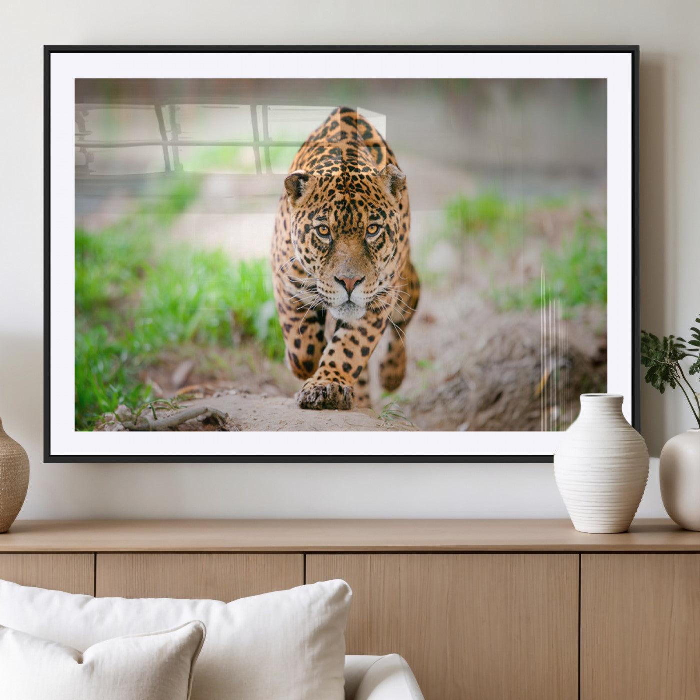 75066-MGC-FP-36x24_Black-Leopard on the Prowl - Stunning Large Framed Leopard Wall Art Canvas Wall Art for Living Room,