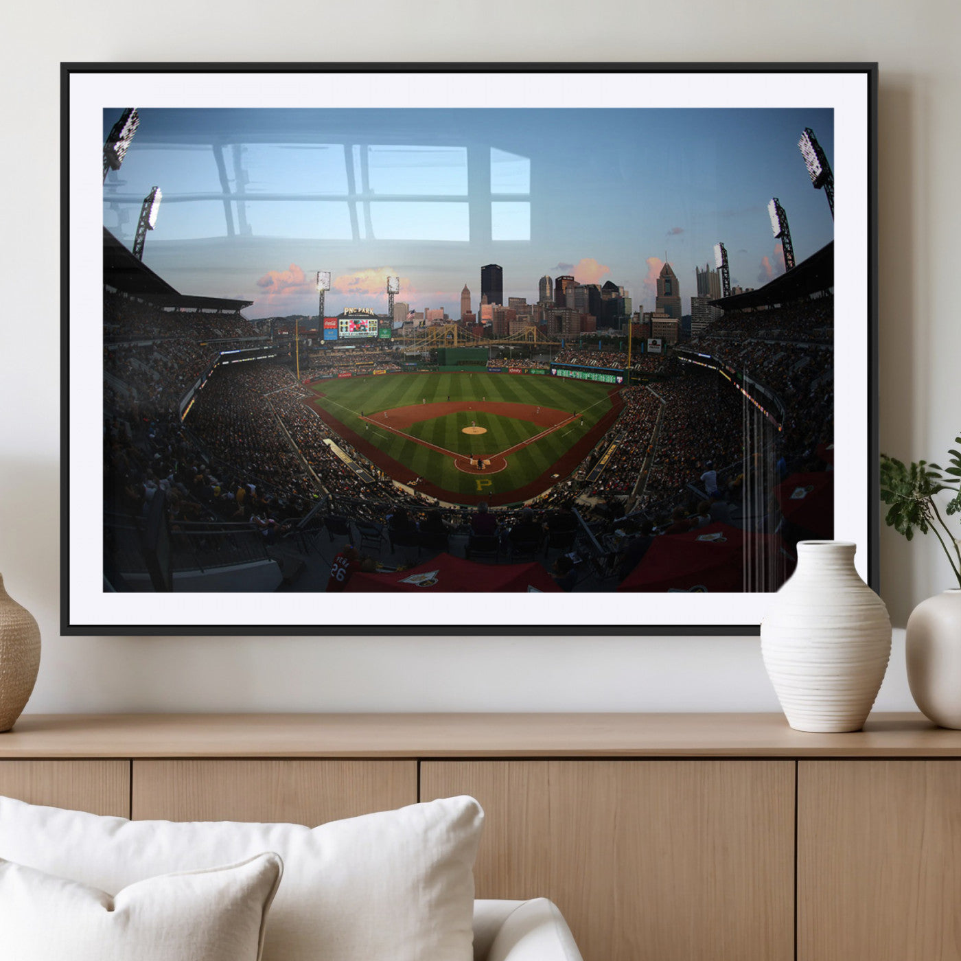 -PNC Park Evening Game Triple Canvas Wall Art - Pittsburgh Pirates MLB Match - PNC Park Stadium Wall