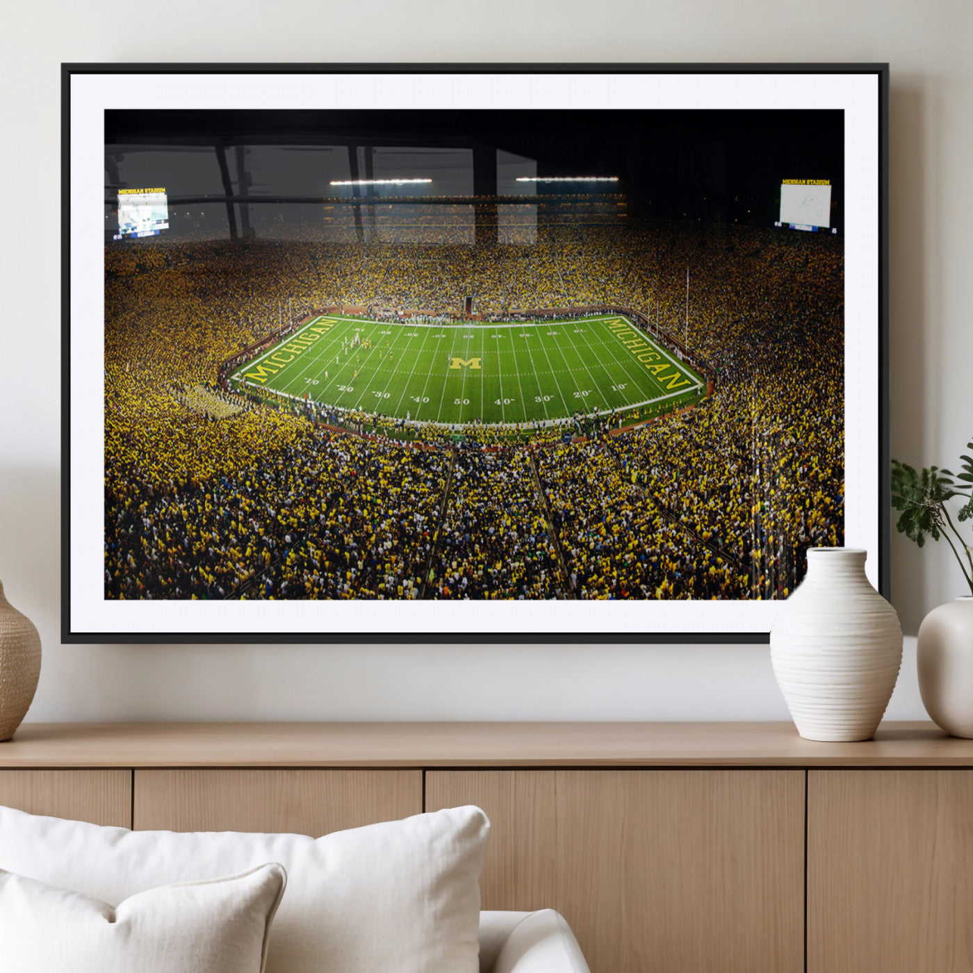 -Stadium in Michigan Wall Art Canvas Print, Framed American Football Stadium Art Picture Print,