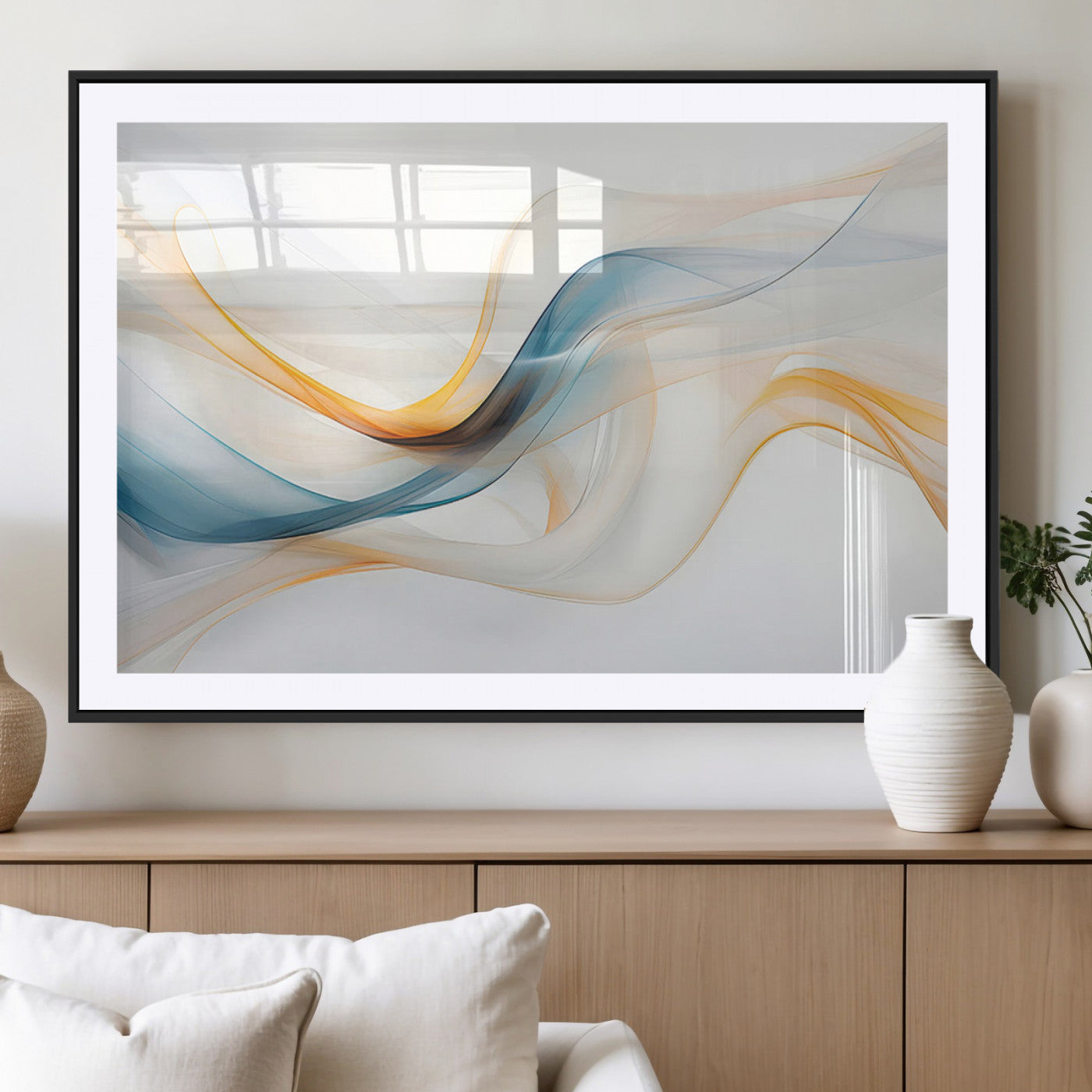 MGC-FP-36x24 - Decorative Turquoise Abstract Wave Wall Art Canvas Print