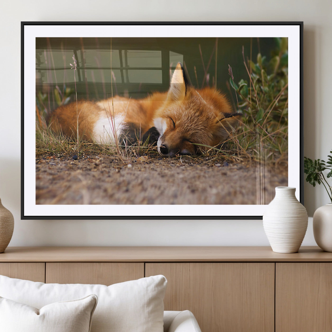 25085-MGC-FP-36x24_Black-Sleeping Fox Wall Art Canvas Print, Farmhouse Wall Decor and Animal Wall Art Print