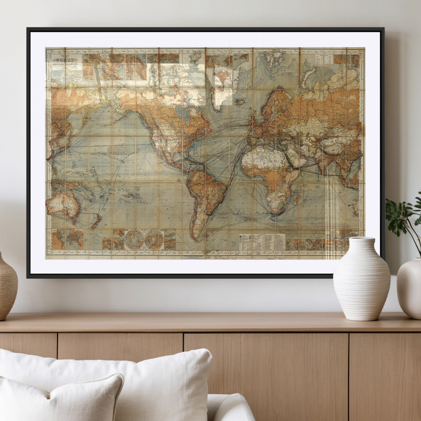 MGC-FP-36x24 - Push Pin World Map Canvas Print – Framed Wall Art for Couples to Track Their Travels – Anniversary