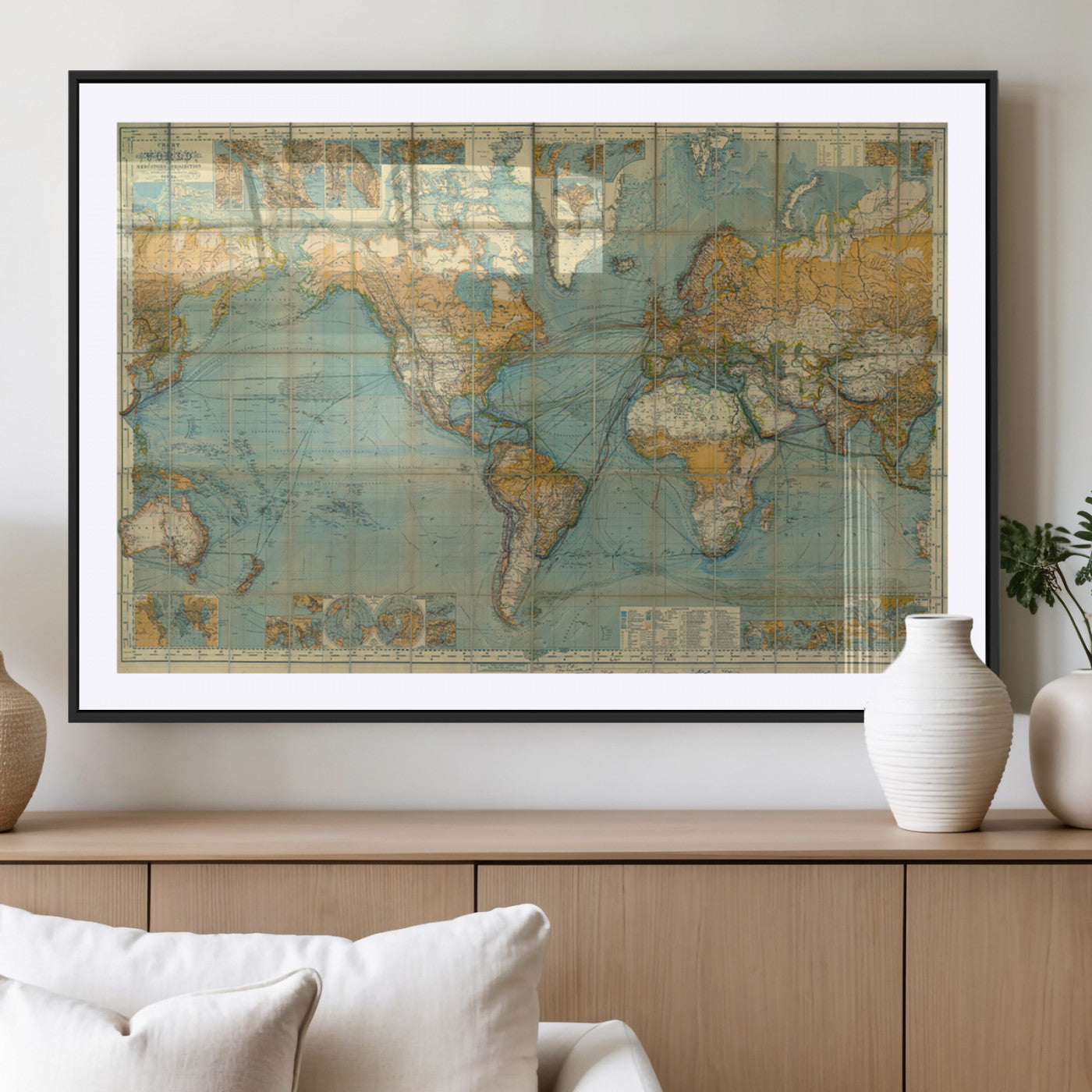 MGC-FP-36x24 - Push Pin World Map Canvas Print – Framed Wall Art for Couples to Track Their Travels – Anniversary