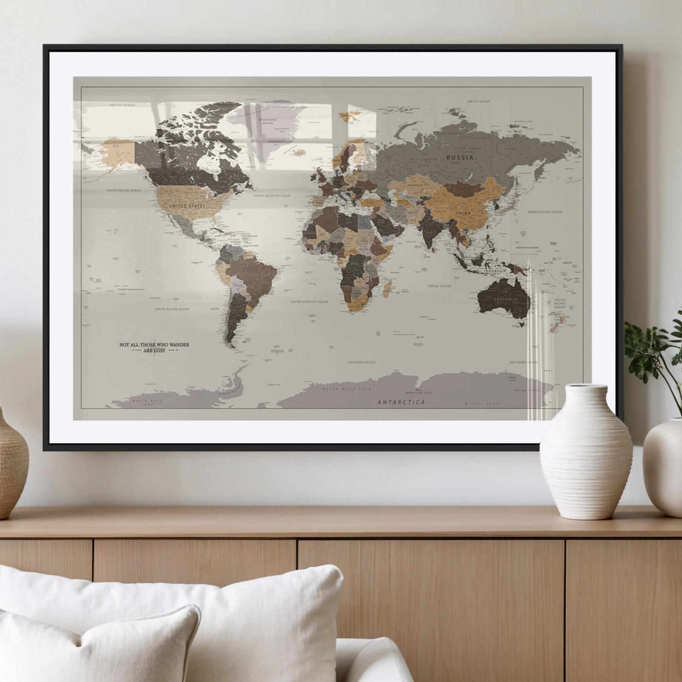 MGC-FP-36x24 - Push Pin World Map Canvas Print – Framed Wall Art for Couples to Track Their Travels – Anniversary