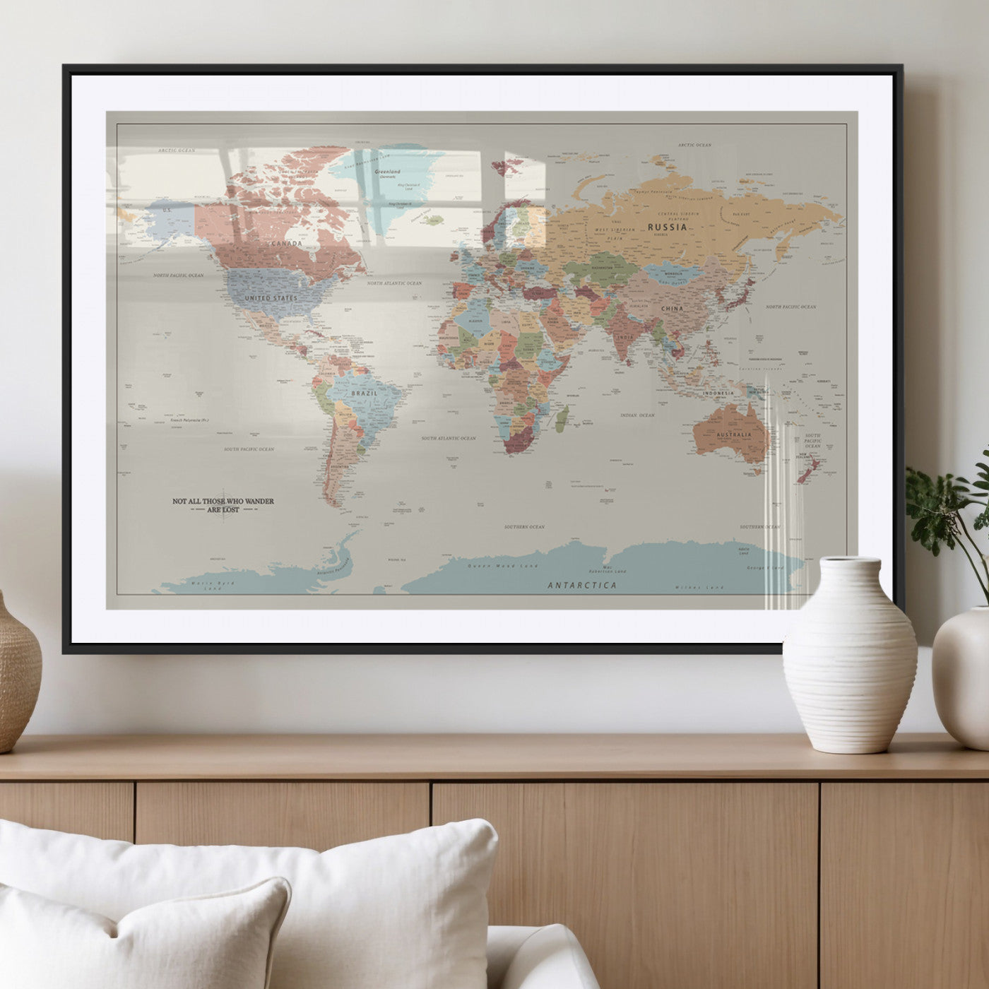 MGC-FP-36x24 - Push Pin World Map Canvas Print – Framed Wall Art for Couples to Track Their Travels – Anniversary