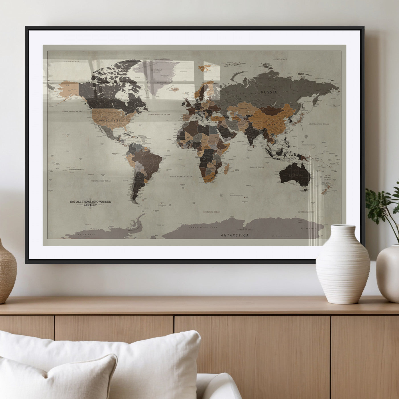 MGC-FP-36x24 - Push Pin World Map Canvas Print – Framed Wall Art for Couples to Track Their Travels – Anniversary