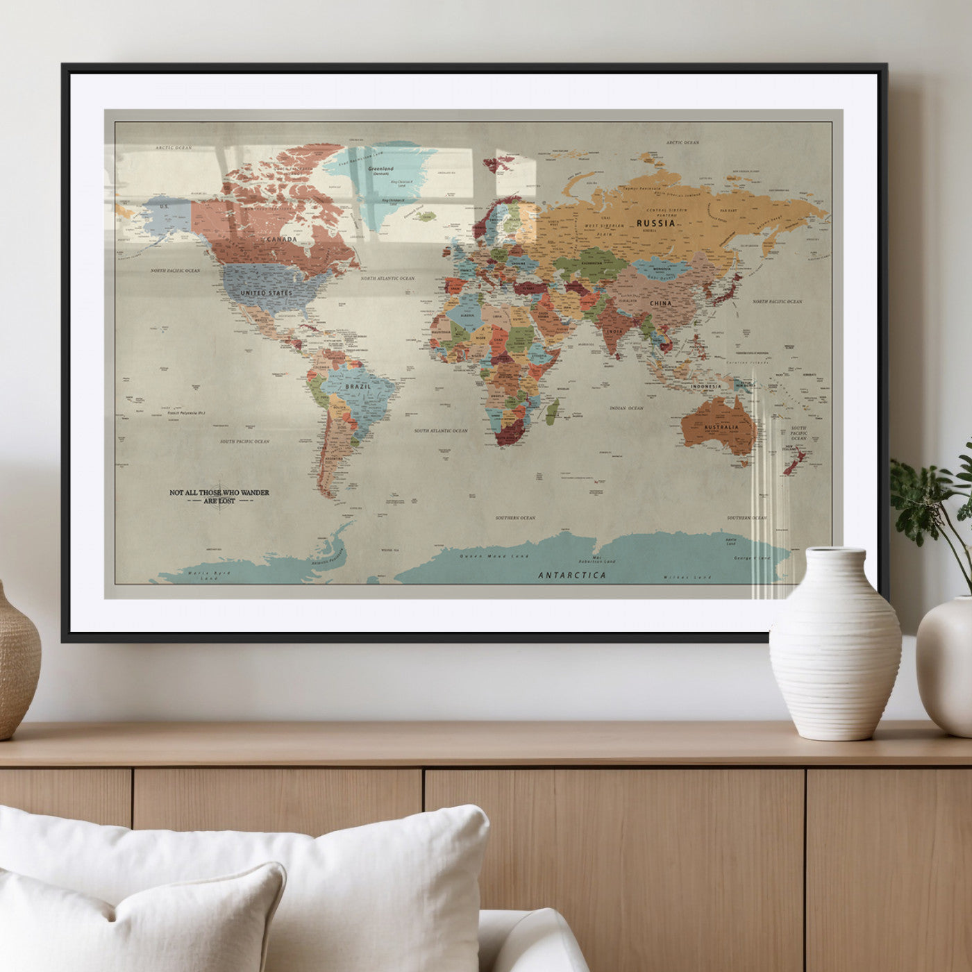 MGC-FP-36x24 - Push Pin World Map Canvas Print – Framed Wall Art for Couples to Track Their Travels – Anniversary