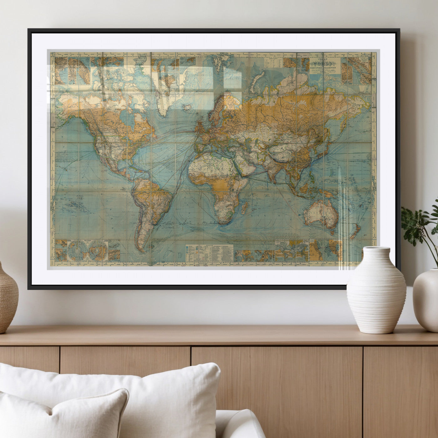 MGC-FP-36x24 - Push Pin World Map Canvas Print – Framed Wall Art for Couples to Track Their Travels – Anniversary