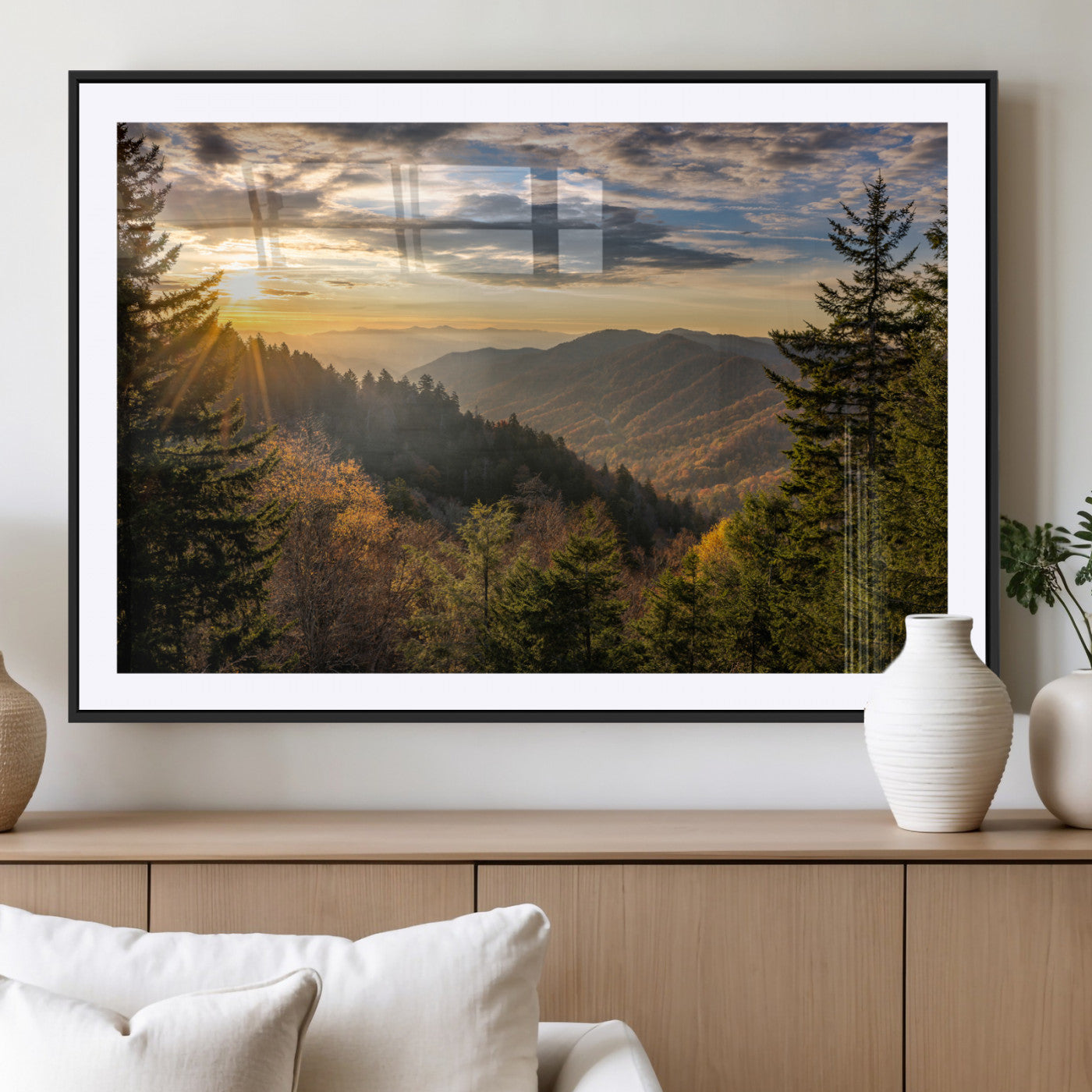 MGC-FP-36x24 - Sunrise Over the Smoky Mountains Canvas Wall Art – Breathtaking Scenic Landscape Photography in a