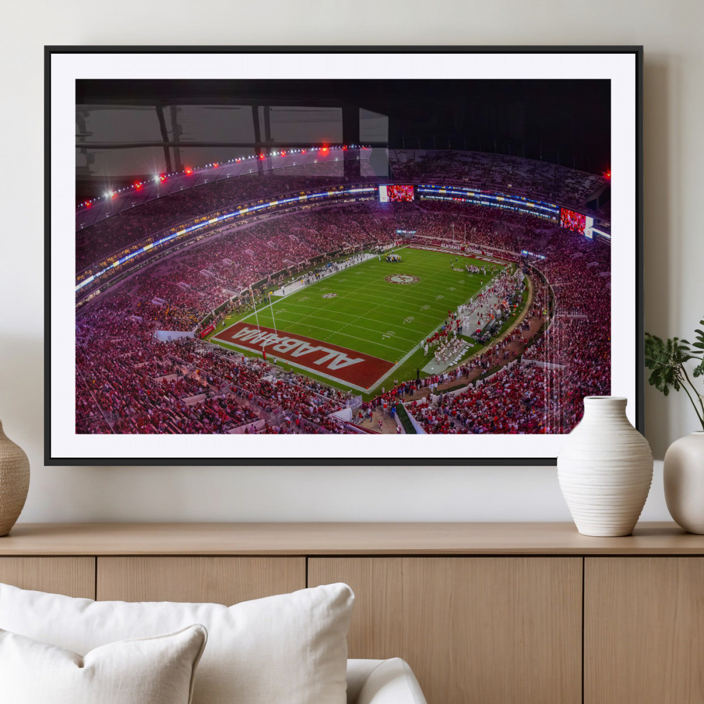 MGC-FP-36x24 - Bryant-Denny Stadium Night Game Triple Canvas Wall Art - Alabama Crimson Tide Football Match