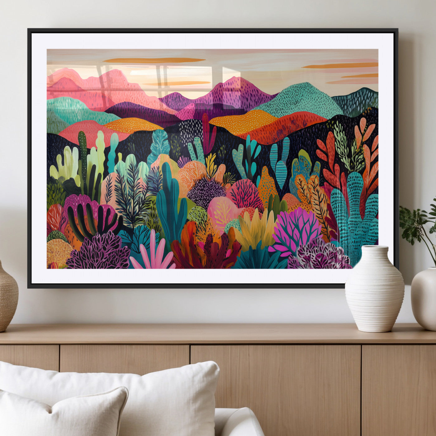 MGC-FP-36x24 - Abstract Kusama Print - Landscape Canvas Wall Art Print - Vibrant Modern Decor for Living Room,