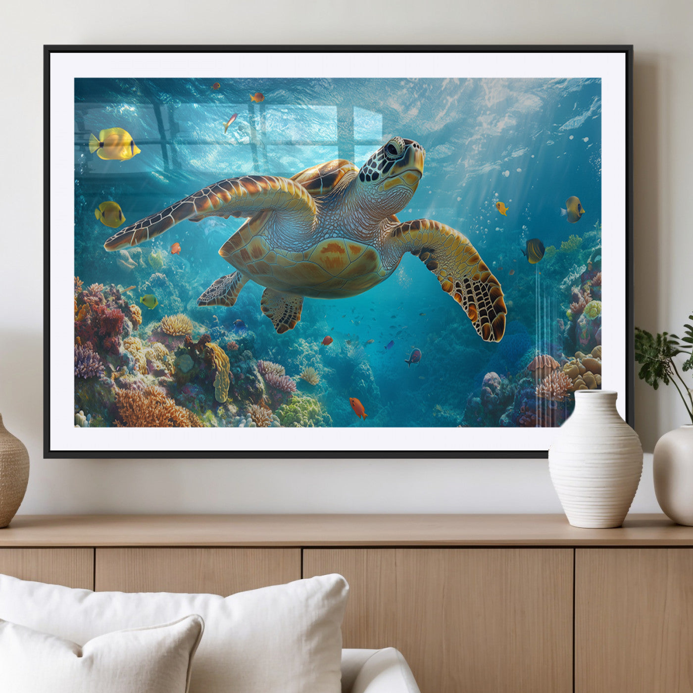 MGC-FP-36x24 - Sea Turtle Underwater Canvas Wall Art Print - Vibrant Ocean Wildlife Decor, Marine Wall Art