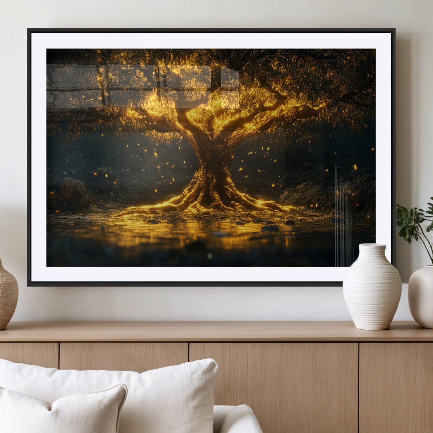 MGC-FP-36x24 - Golden Tree of Life Canvas Wall Art Print - Majestic Glowing Tree Wall Art Print