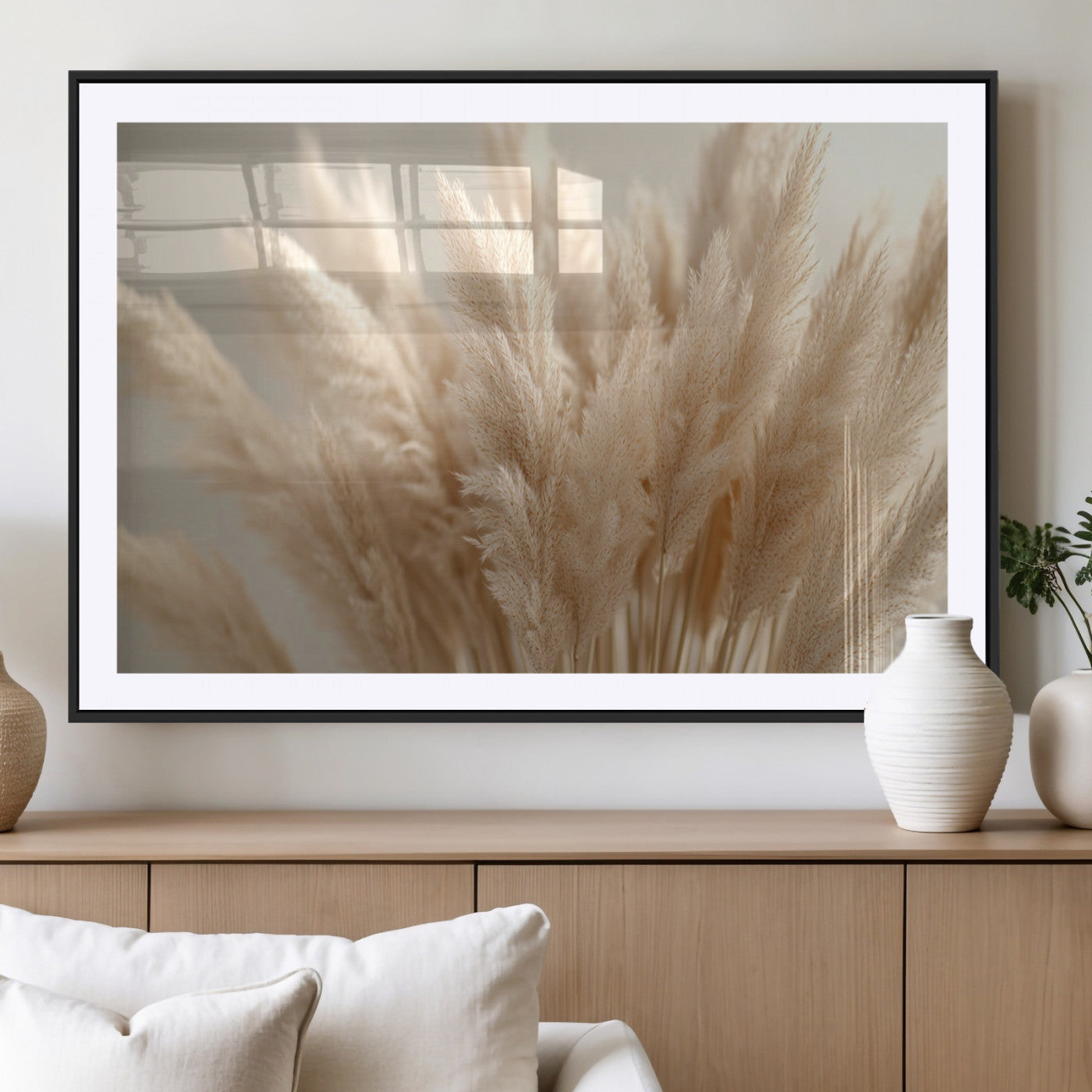 MGC-FP-36x24 - Pampas Grass Canvas Wall Art - Elegant Neutral Decor for Living Room, Boho Minimalist Artwork, Ready