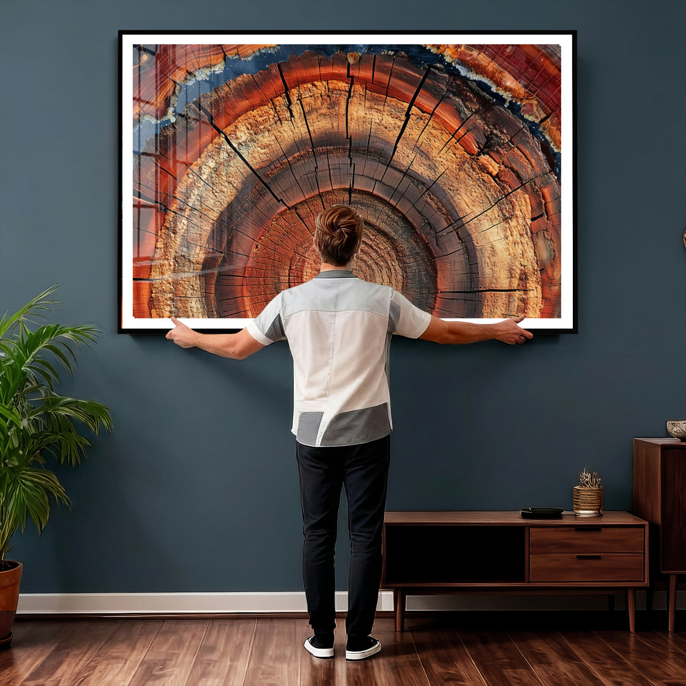 28555-MGV-CV-36X24 - Abstract Tree Ring Art Wall Art Canvas Print for Modern Farmhouse Decor, Colorful Tree Ring Wall Decor, Minimalist Home Canvas Art