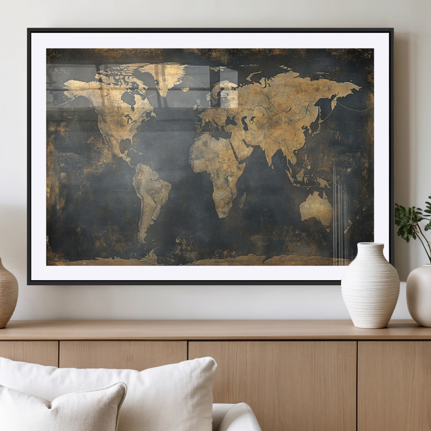 MGC-FP-36x24 - Push Pin World Map Canvas Print – Framed Wall Art for Couples to Track Their Travels – Anniversary