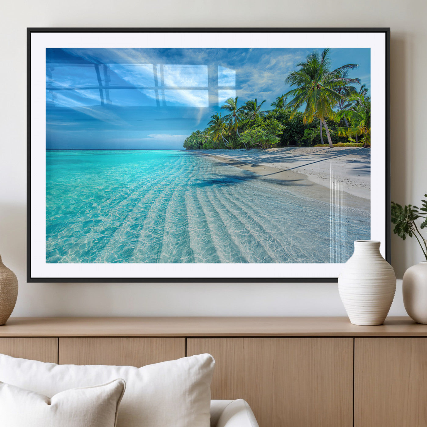 MGC-FP-36x24 - Tropical Beach Wall Art Canvas Print - Serene Ocean Landscape with Crystal Clear Turquoise Water and