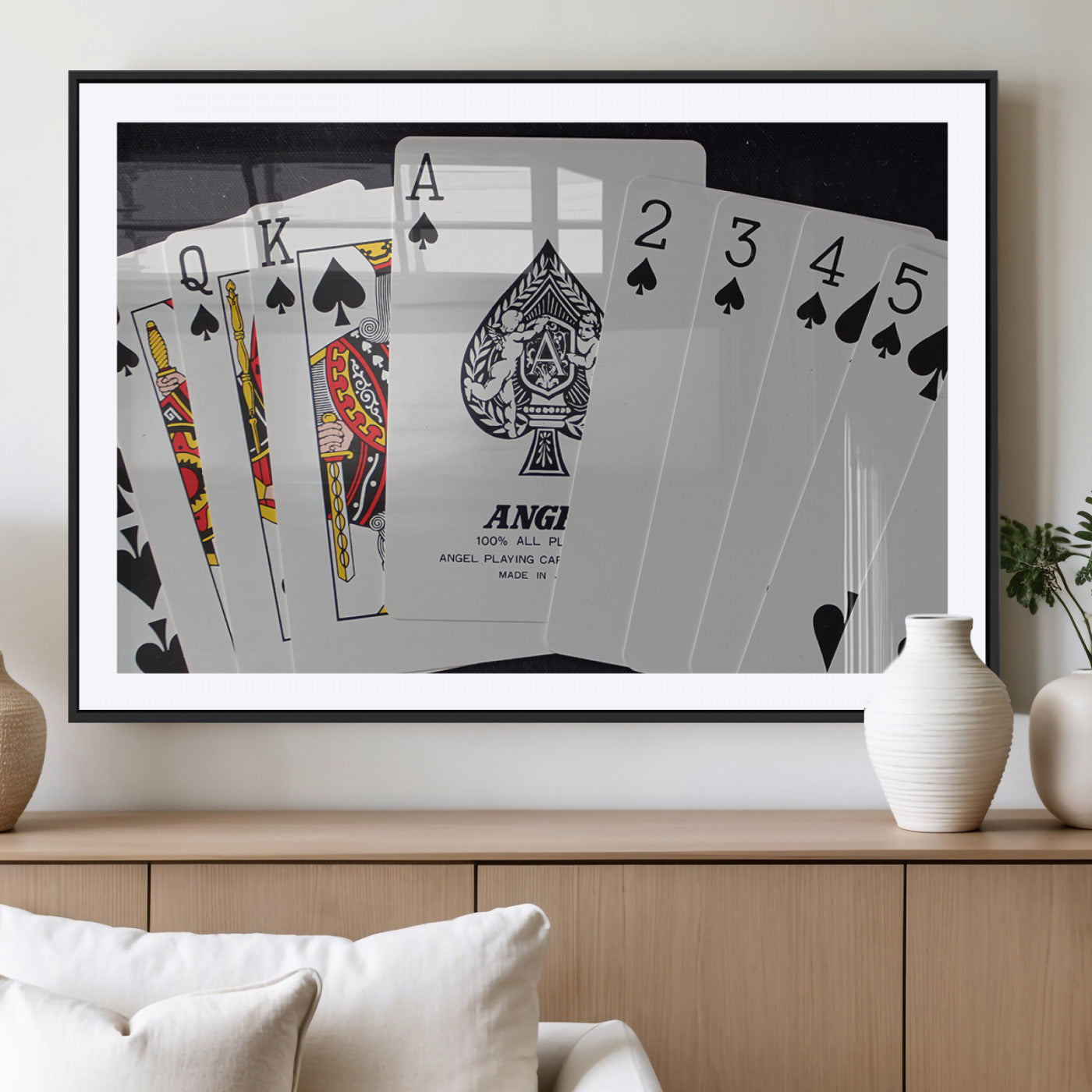 MGC-FP-36x24 - Poker Wall Art - Playing Cards Canvas Wall Art Print - Ace of Spades and Royal Flush Design, Perfect