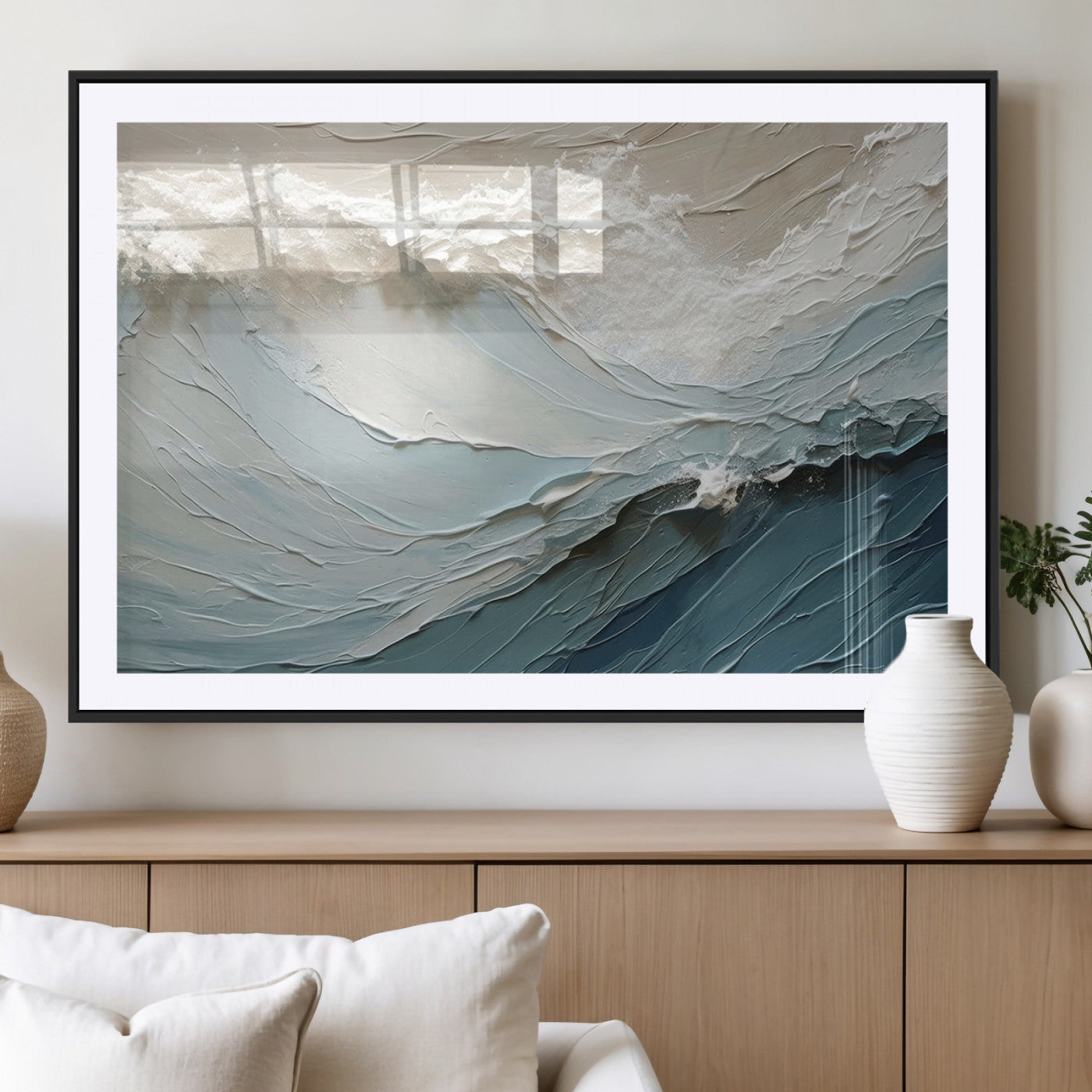 MGC-FP-36x24 - Waves Abstract Wall Art Print, Modern Framed Abstract Canvas Print, Abstract Painting for Living