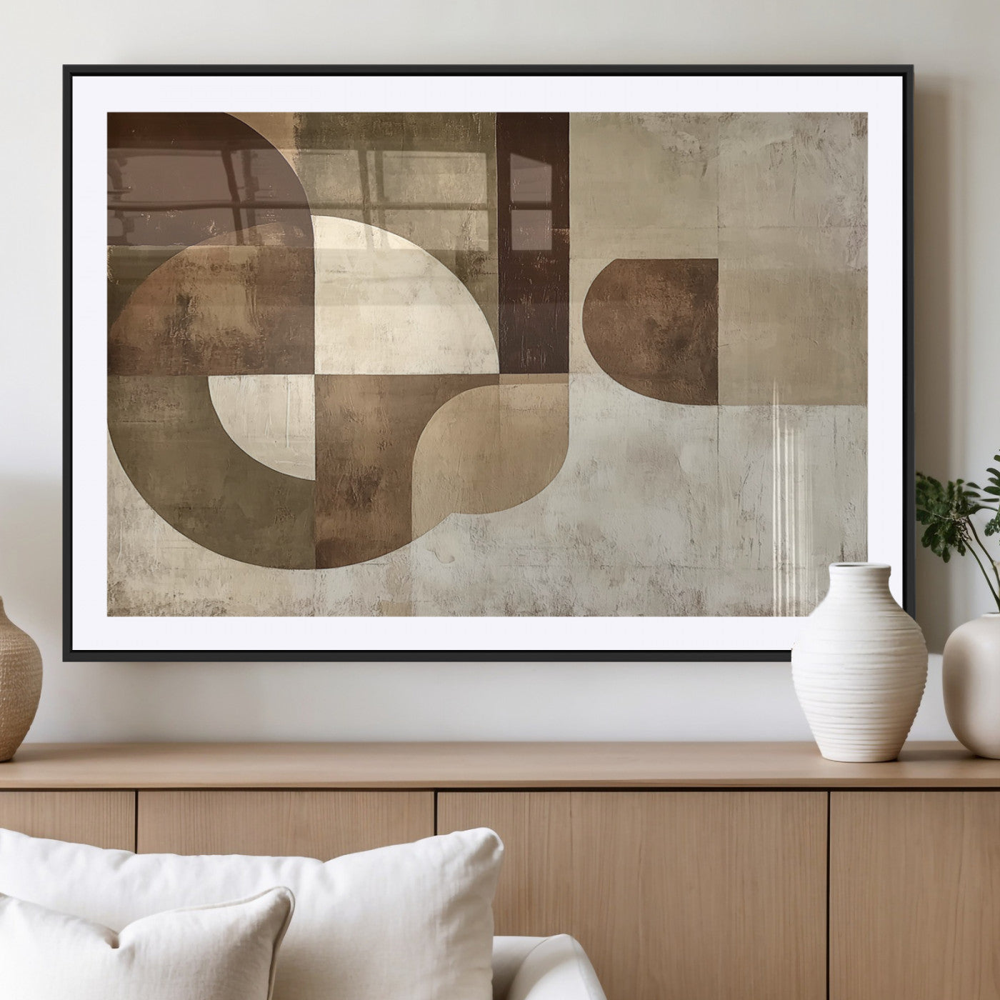 MGC-FP-36x24 - Wabi Sabi Geometric Wall Art | Abstract Modern Minimalist Canvas Print with Neutral Mid Century Art