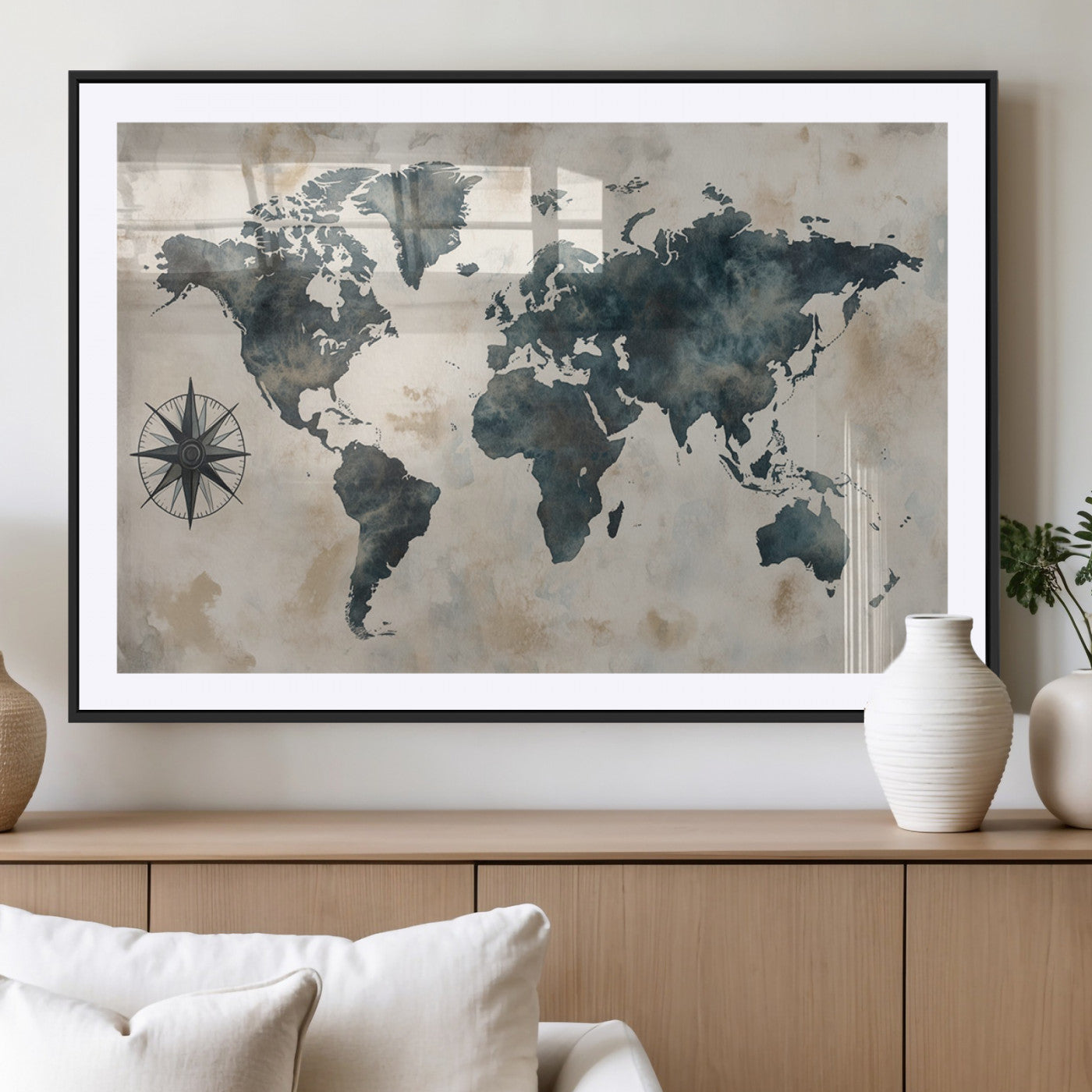 MGC-FP-36x24 - Push Pin World Map Canvas Print – Framed Wall Art for Couples to Track Their Travels – Anniversary