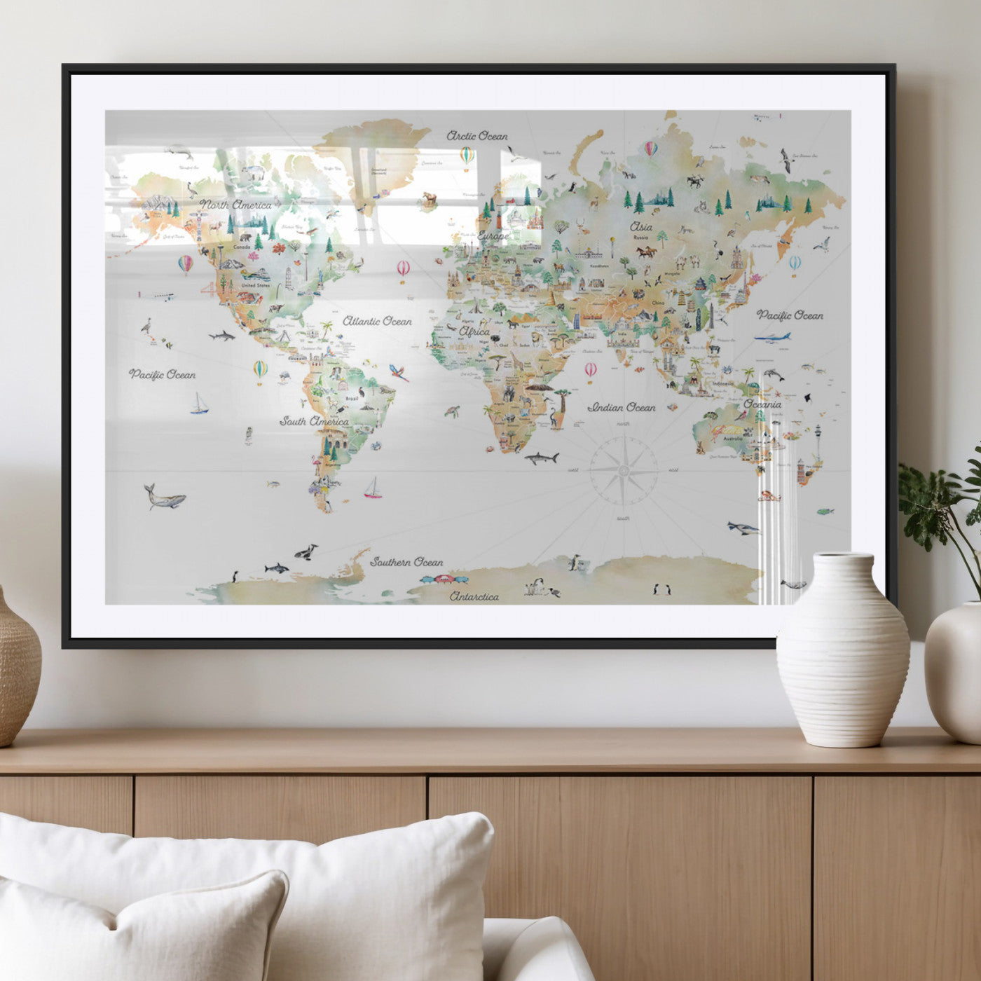 MGC-FP-36x24 - Push Pin World Map Canvas Print – Framed Wall Art for Couples to Track Their Travels – Anniversary