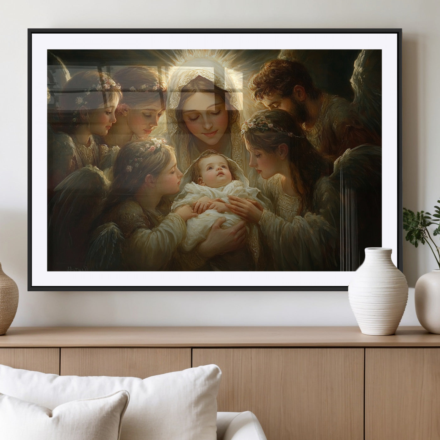 MGC-FP-36x24 - Mary Jesus Canvas Wall Art Print - Madonna and Child with Apostles Art Print - Classic Christian