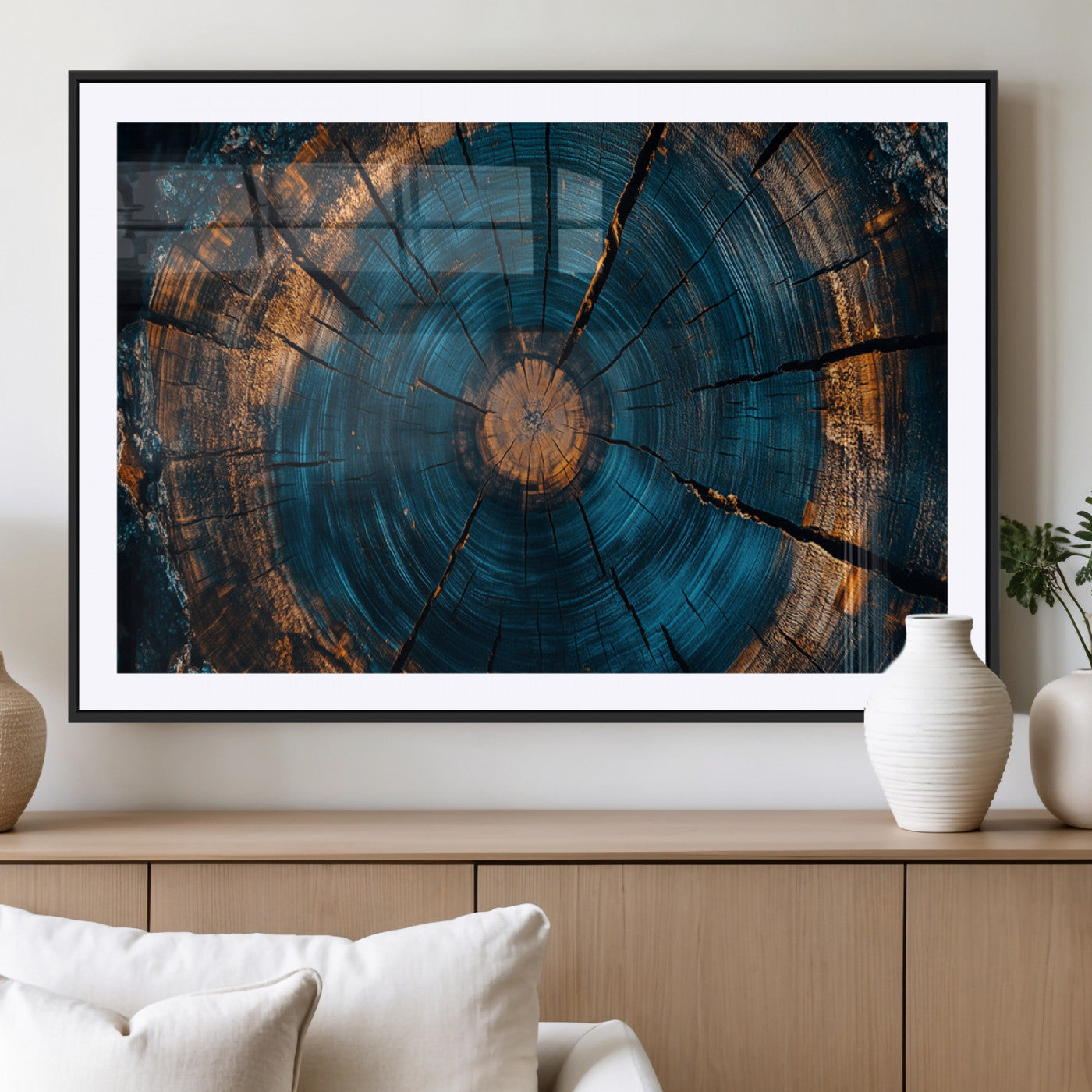 MGC-FP-36x24 - Farmhouse Wall Art - Abstract Tree Rings Canvas Wall Art Print, Framed Wood Grain Rings Artwork