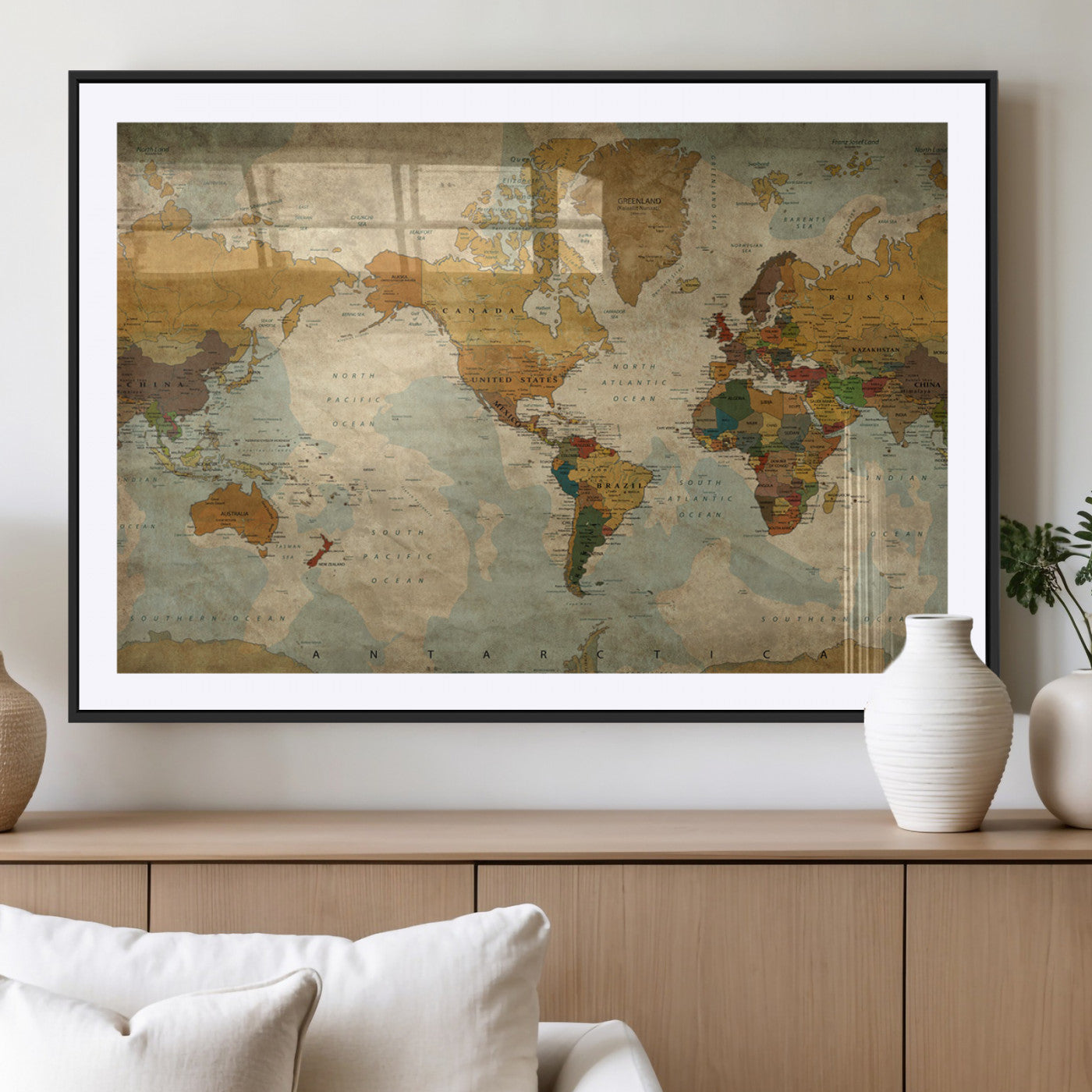 MGC-FP-36x24 - Push Pin World Map Canvas Print – Framed Wall Art for Couples to Track Their Travels – Anniversary