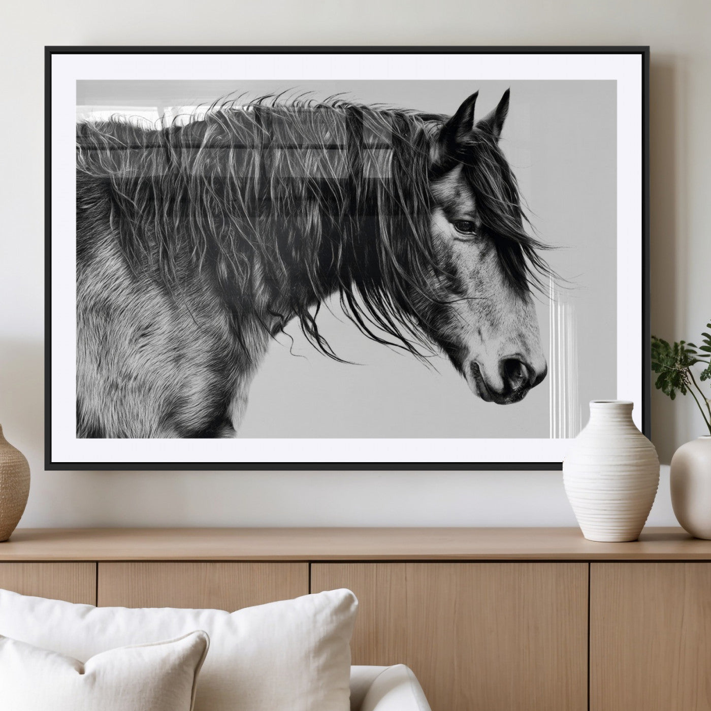 MGC-FP-36x24 - Black Horse Wall Art Canvas Print for Farmhouse Decor and Woodland Decoration