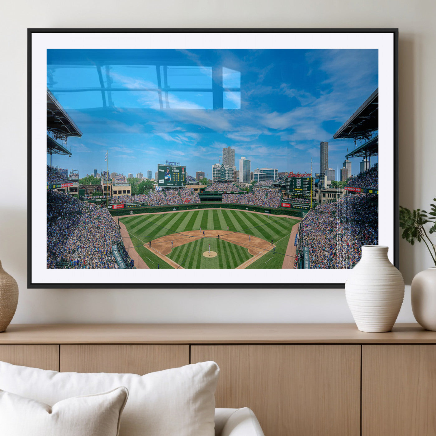 MGC-FP-36x24 - Wrigley Field Chicago Cubs Panoramic Art Multi Piece Canvas - Iconic Baseball Stadium Print for