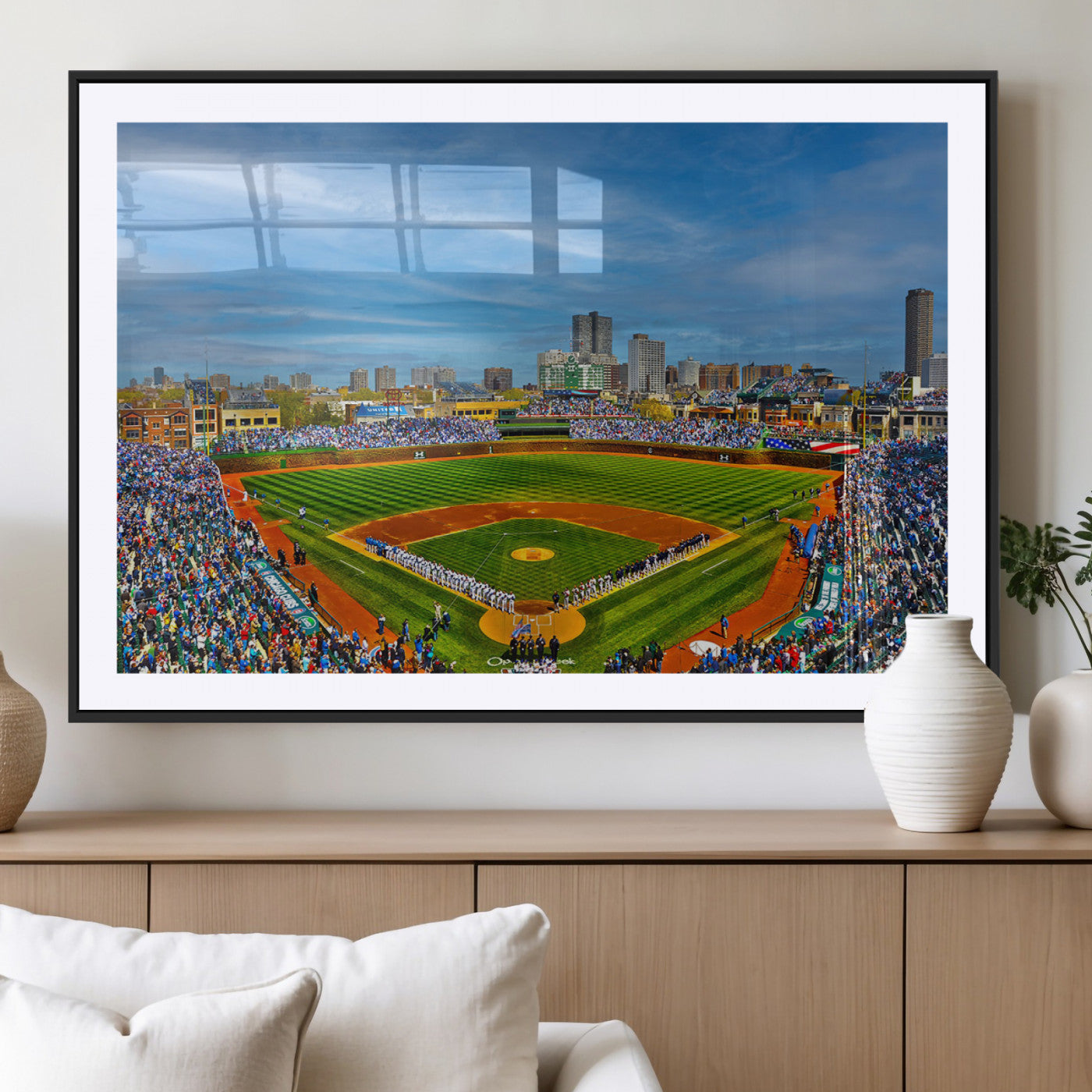 MGC-FP-36x24 - Wrigley Field Chicago Cubs Panoramic Multi Piece Canvas Wall Art - Iconic Baseball Stadium Canvas