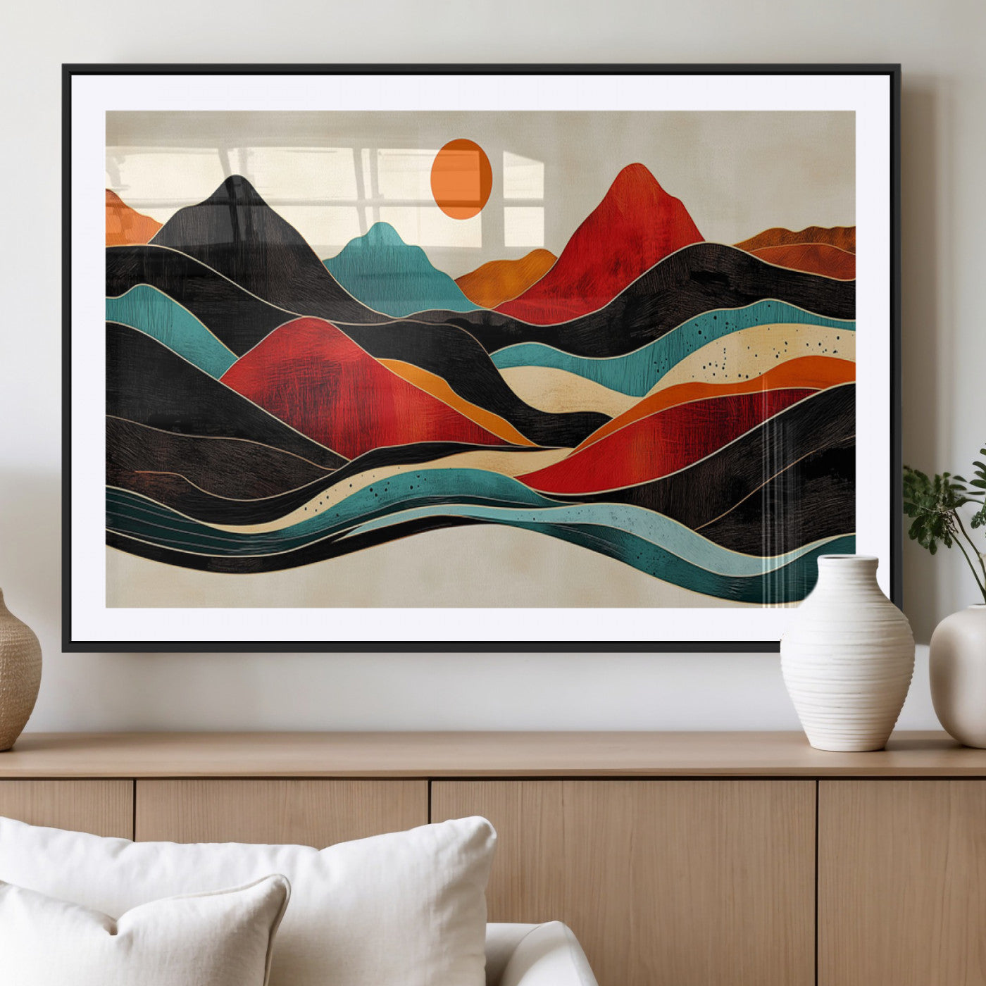 MGC-FP-36x24 - Western Wall Decor - Large Triptych Mountain Canvas - Boho Woodland Wall Art Print - Framed