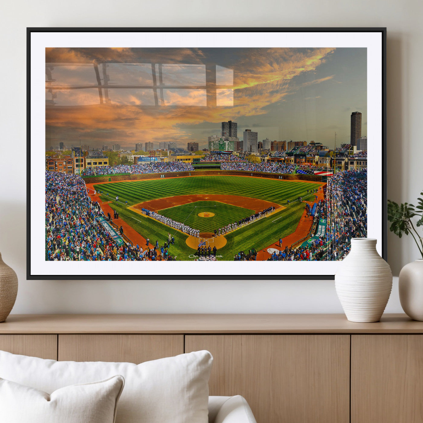 MGC-FP-36x24 - Chicago Wrigley Field Canvas Wall Art - Iconic Baseball Stadium Art Print - Wrigley Field Chicago