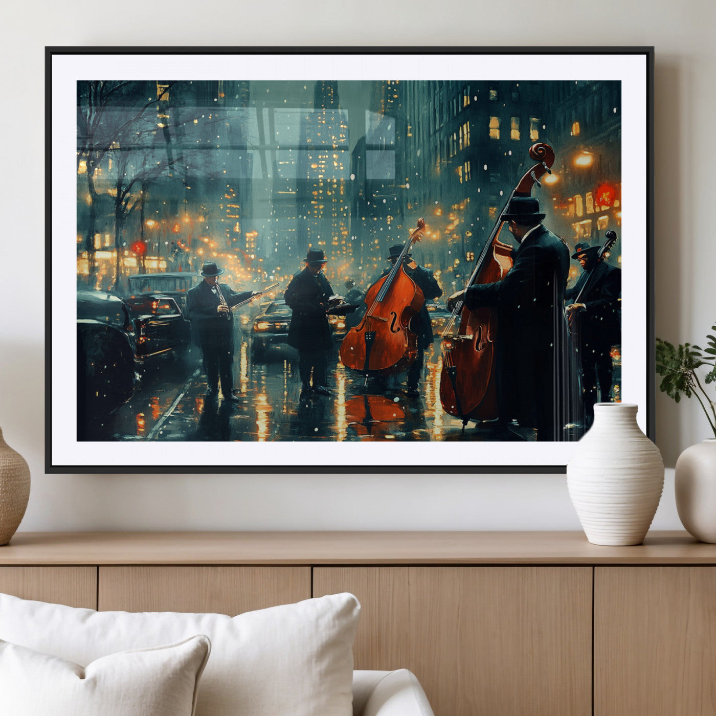 MGC-FP-36x24 - African American Jazz Art Print - Framed Abstract Music Canvas - Colorful Instrument Poster for