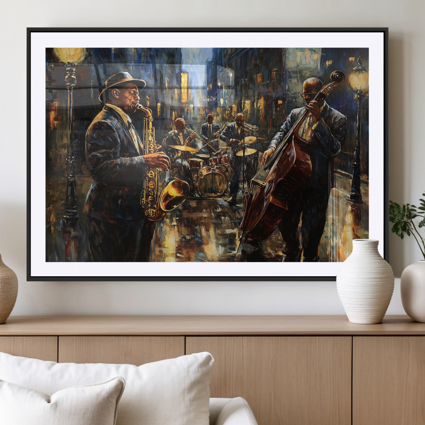 MGC-FP-36x24 - Jazz Canvas Wall Art Print - Abstract African American Music Art - Framed Posters for Living Room or