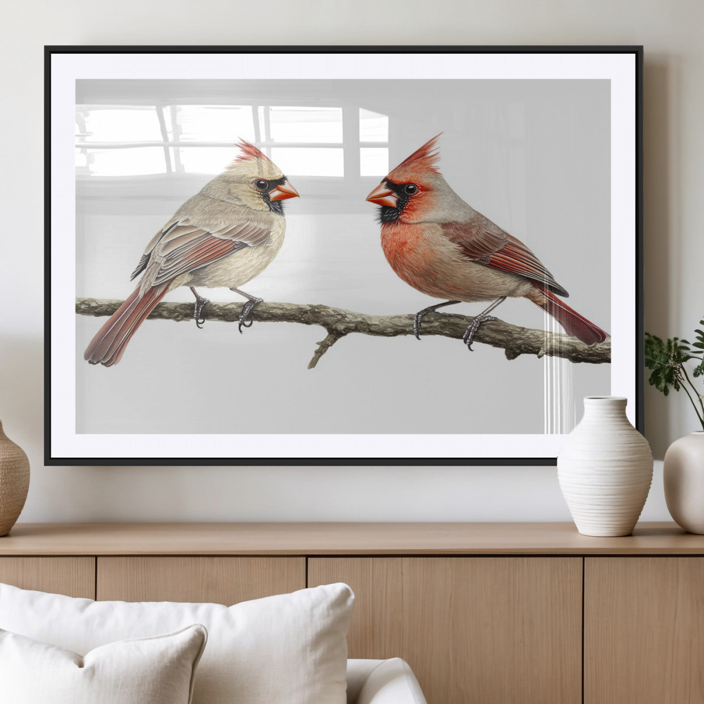 MGC-FP-36x24 - Cardinal Canvas Wall Art - Male and Female Cardinal Print - Nature-Inspired Bird Wall Decor for Home