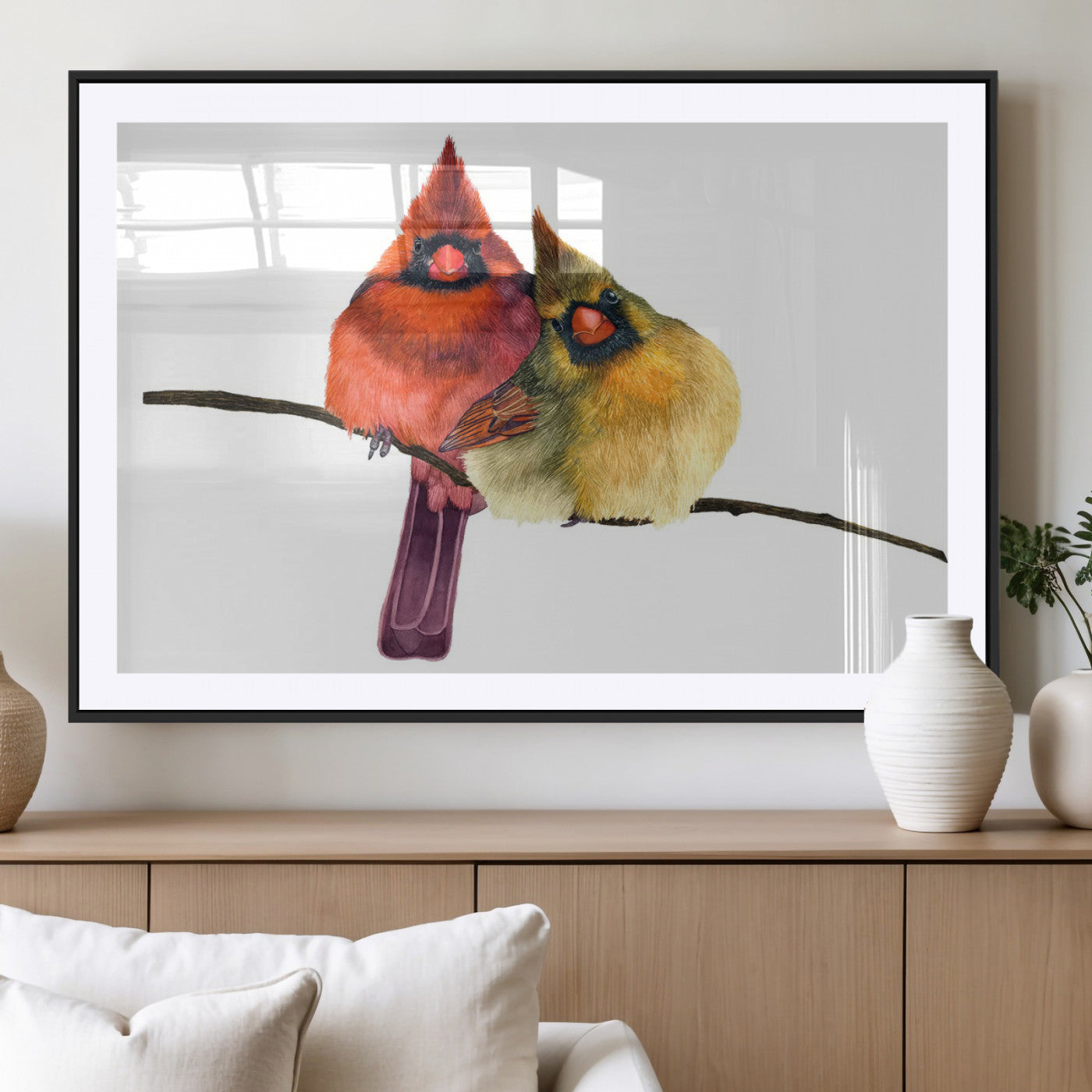 MGC-FP-36x24 - Cardinal Bird Canvas Wall Art - Male and Female Cardinal Print - Nature-Inspired Bird Wall Decor for